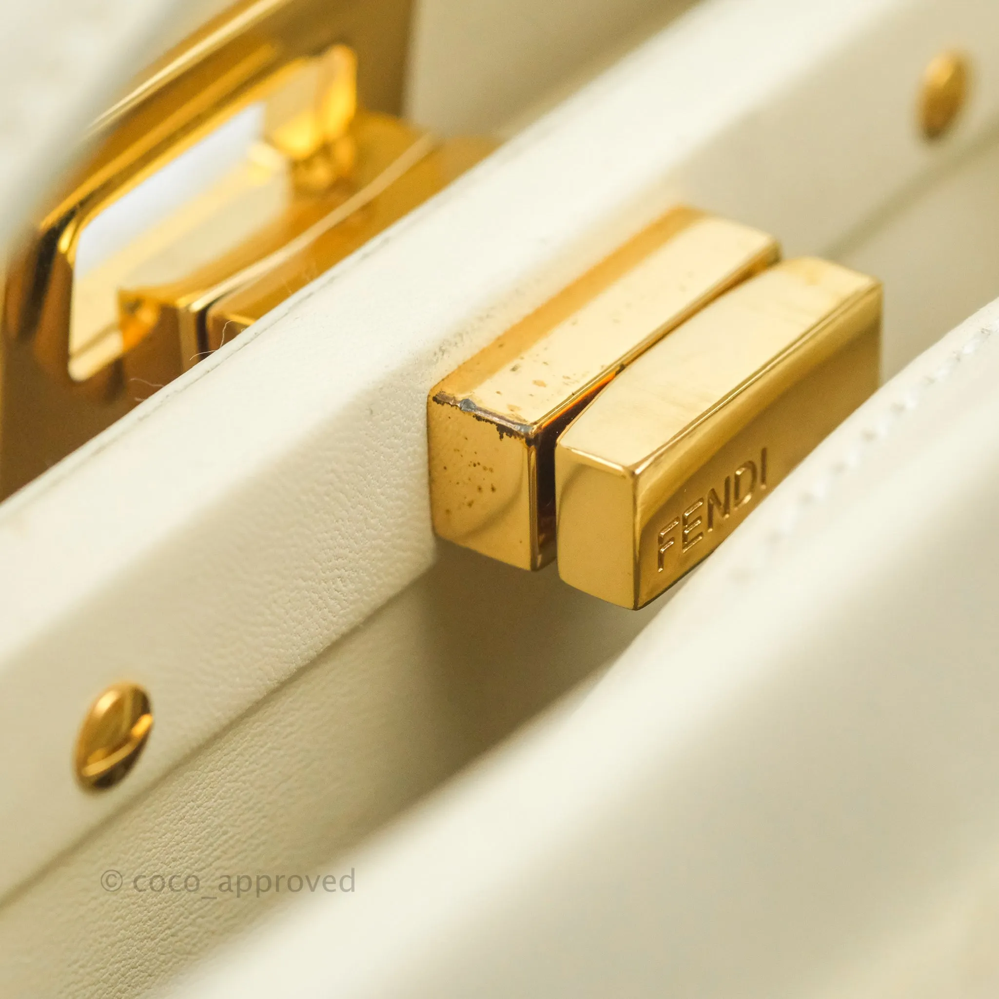 Fendi Mini Peekaboo Shearling Bag White Gold Harware