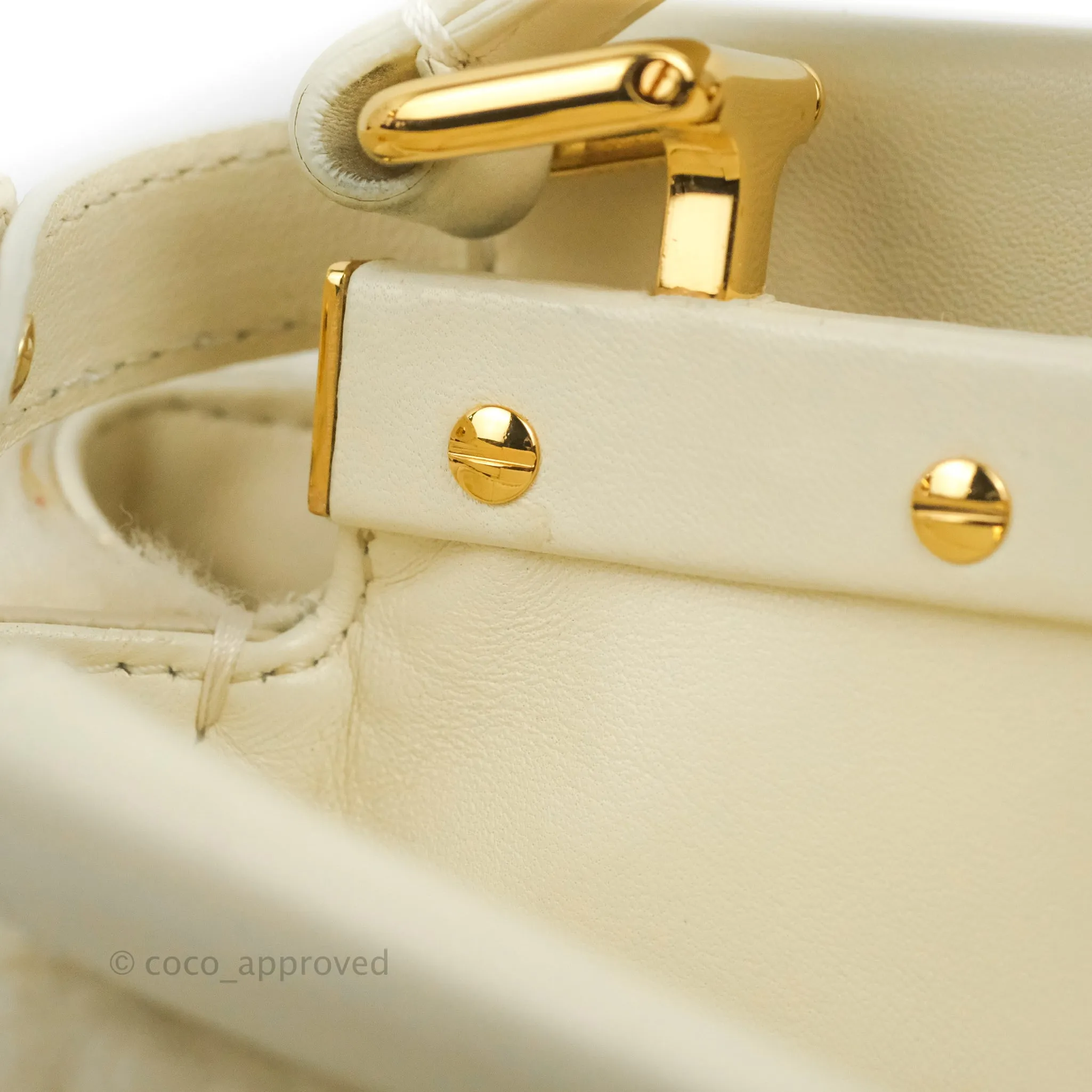 Fendi Mini Peekaboo Shearling Bag White Gold Harware