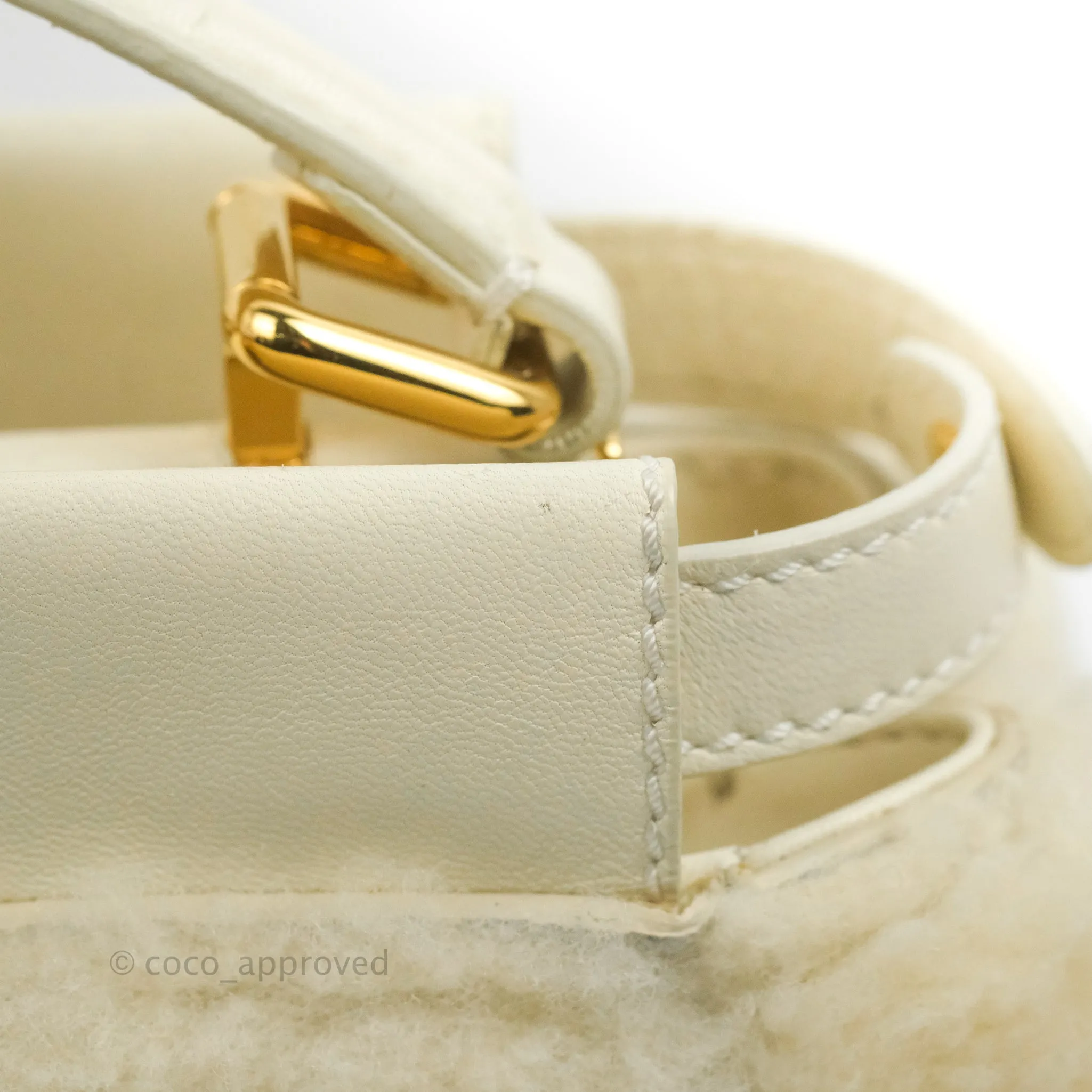 Fendi Mini Peekaboo Shearling Bag White Gold Harware