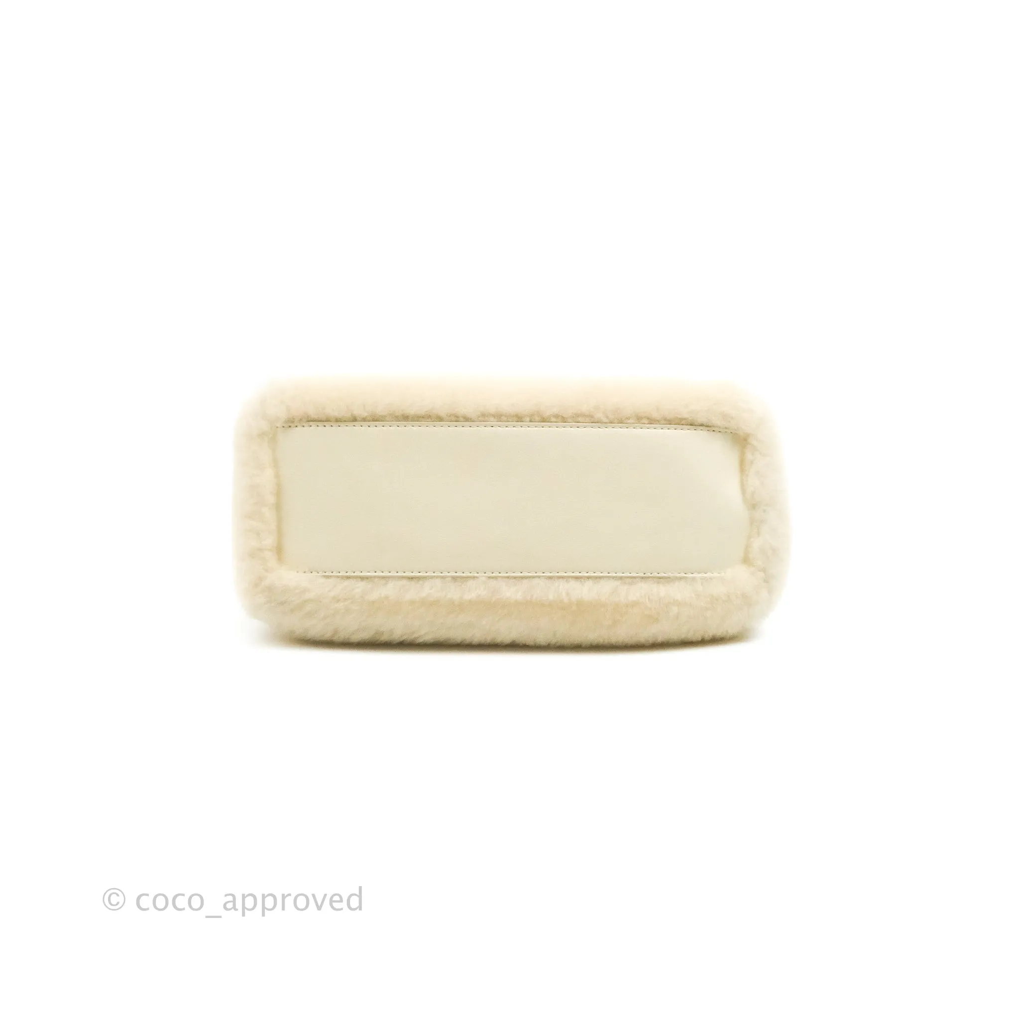 Fendi Mini Peekaboo Shearling Bag White Gold Harware