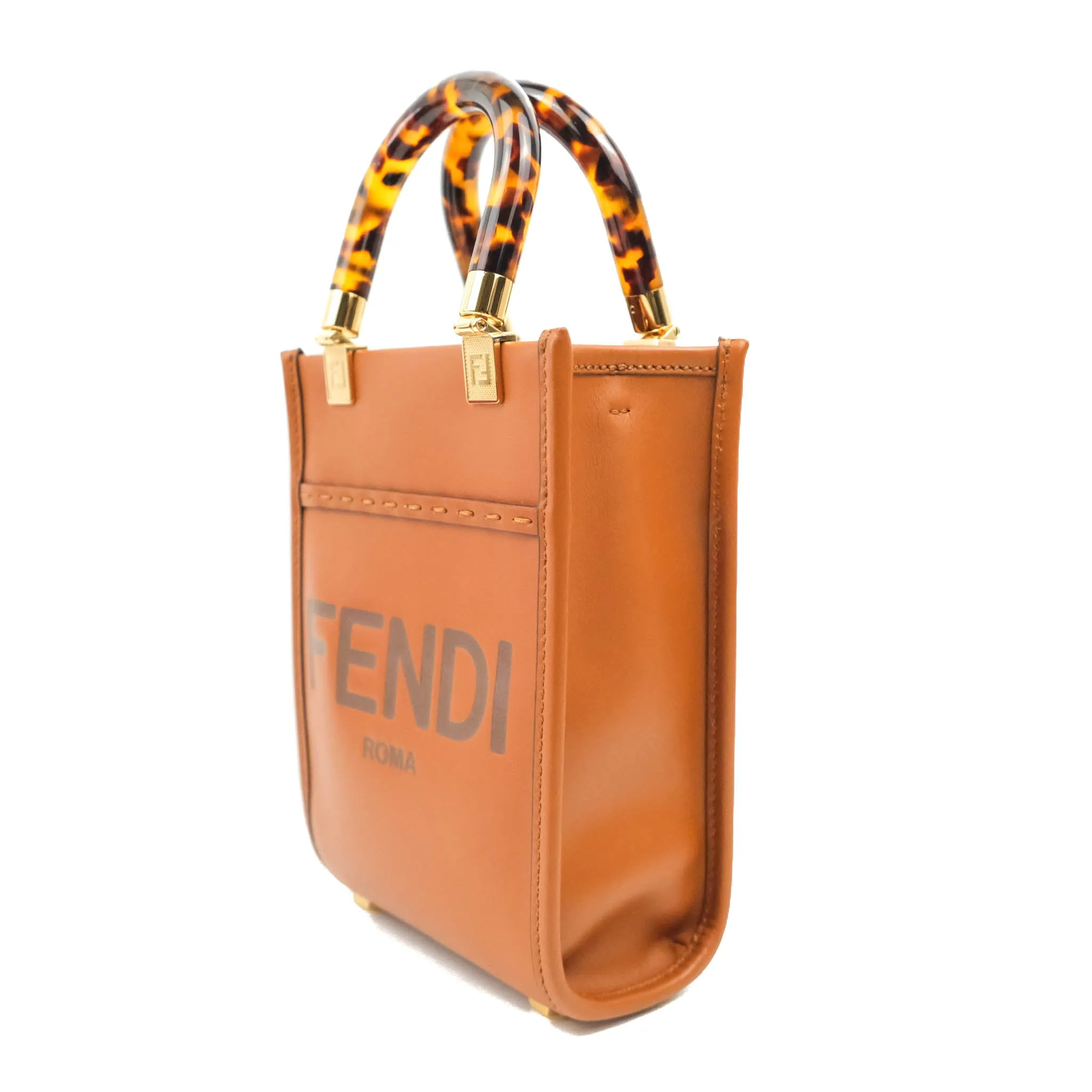 Fendi Mini Sunshine Shopper Bag Brown Tortoiseshell-effect Handle