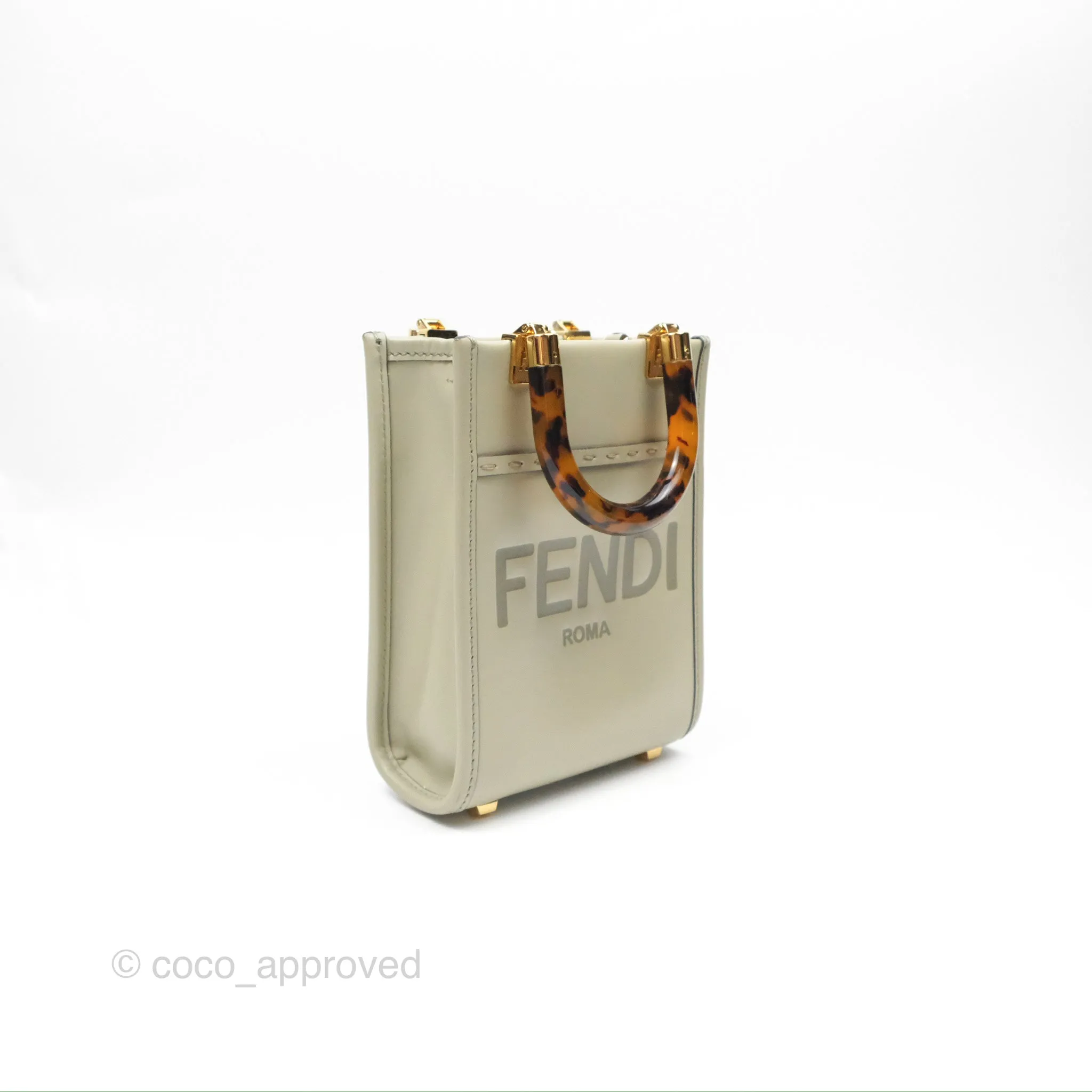 Fendi Mini Sunshine Shopper Bag Green Tea Tortoiseshell-effect Handle