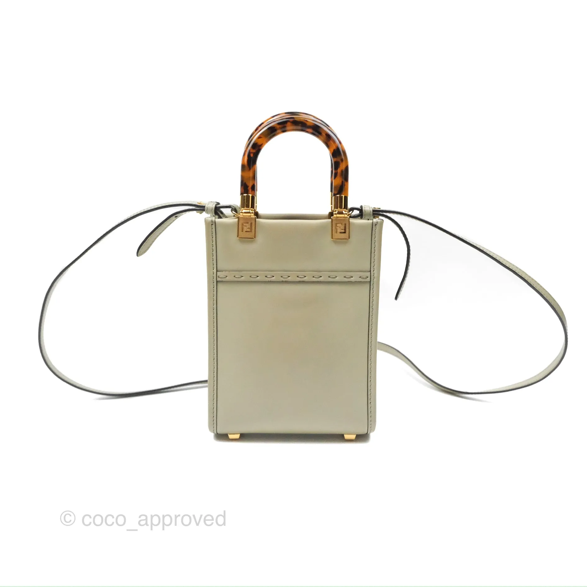 Fendi Mini Sunshine Shopper Bag Green Tea Tortoiseshell-effect Handle