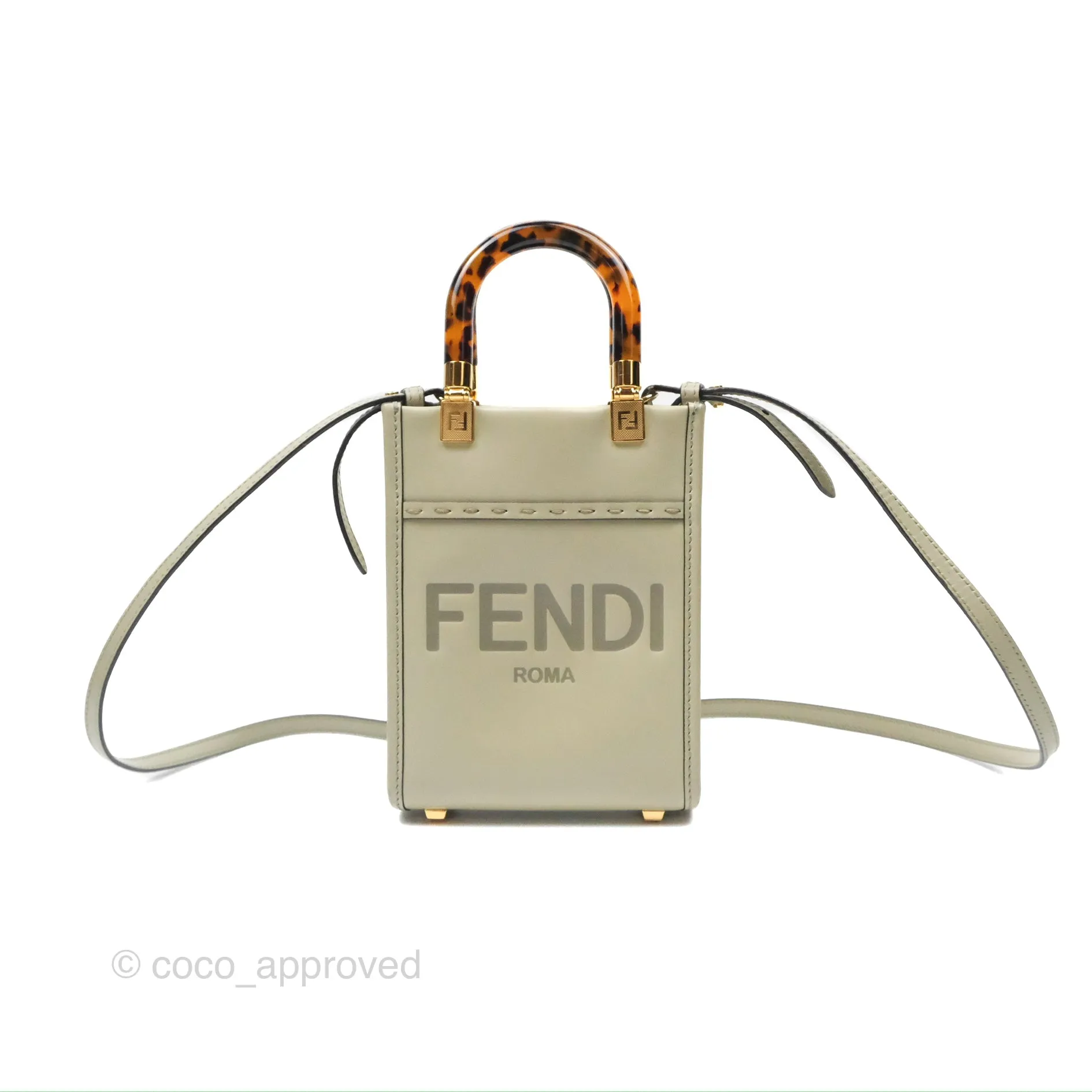 Fendi Mini Sunshine Shopper Bag Green Tea Tortoiseshell-effect Handle