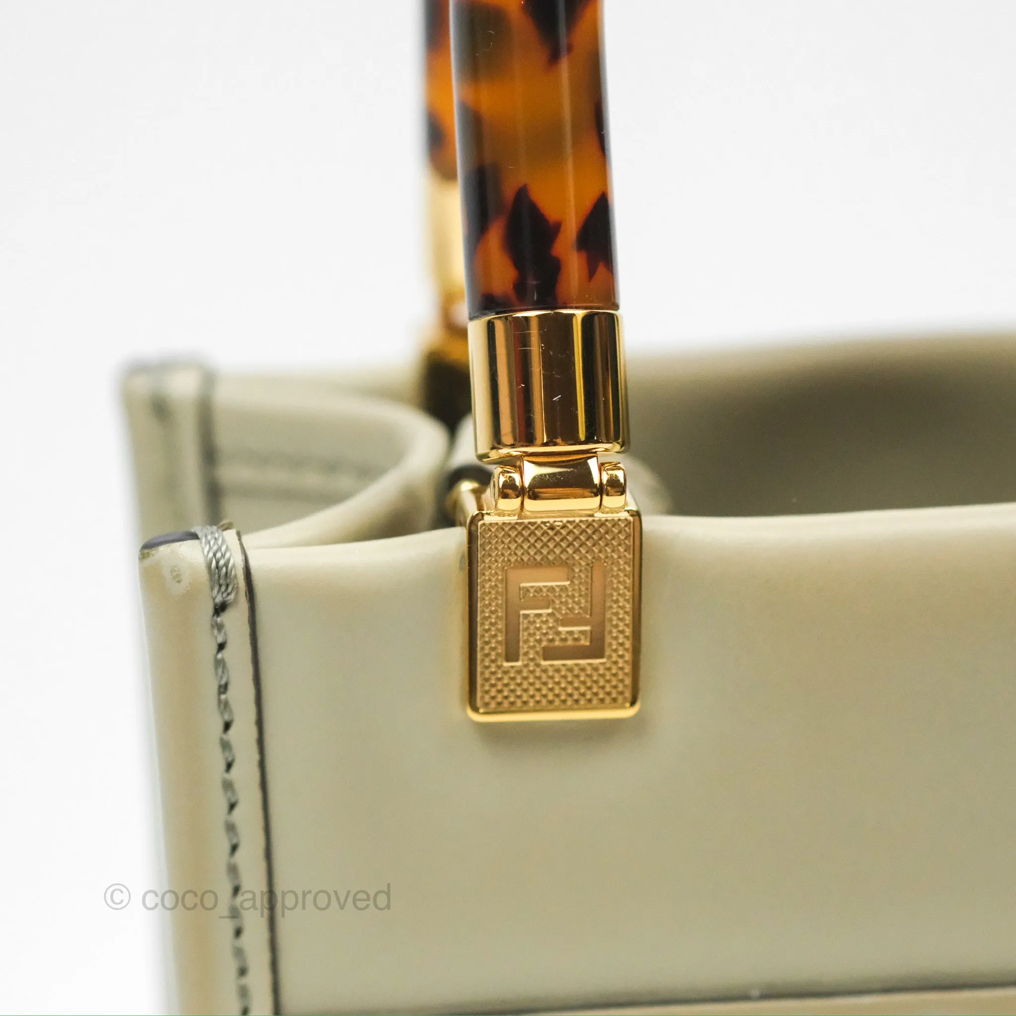 Fendi Mini Sunshine Shopper Bag Green Tea Tortoiseshell-effect Handle