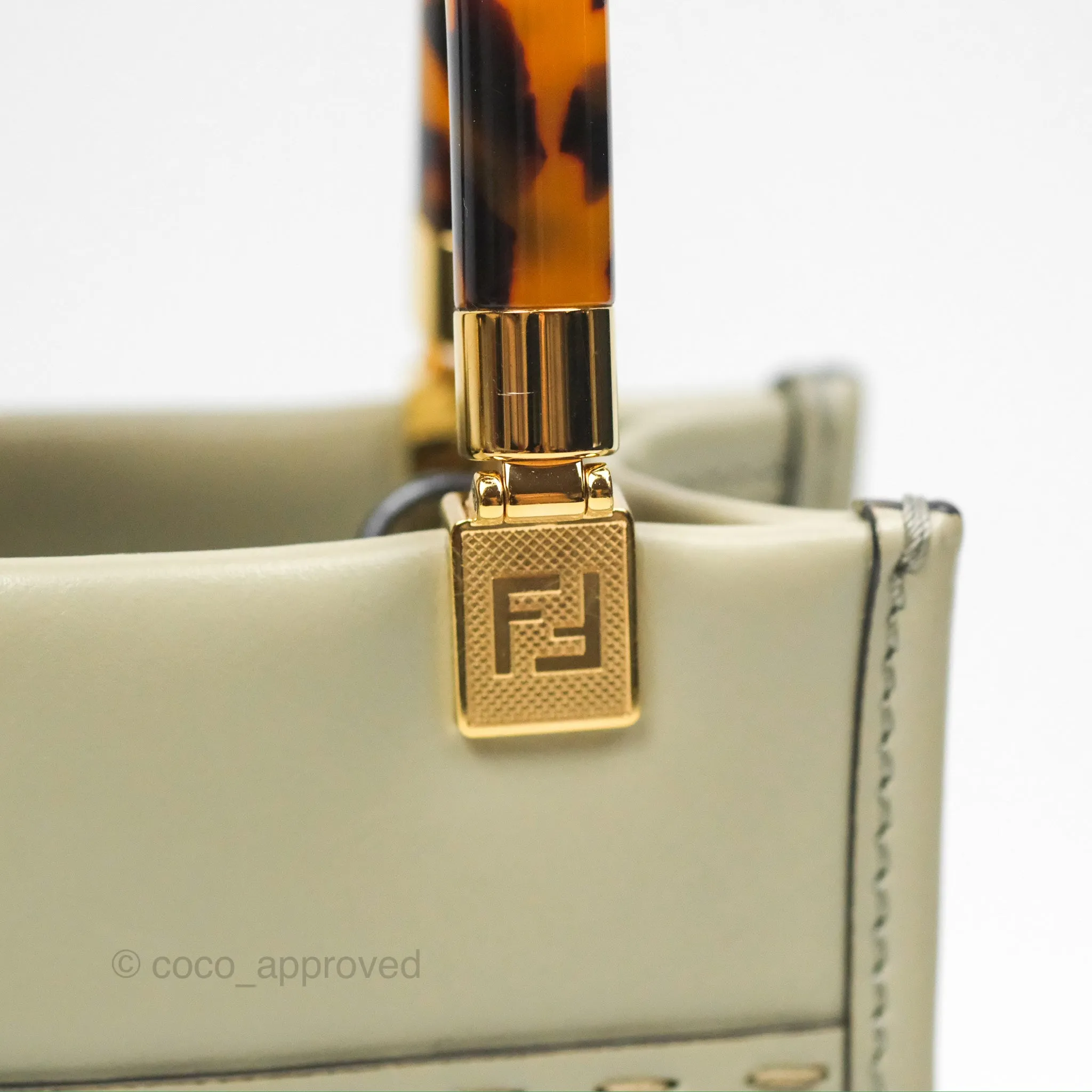 Fendi Mini Sunshine Shopper Bag Green Tea Tortoiseshell-effect Handle
