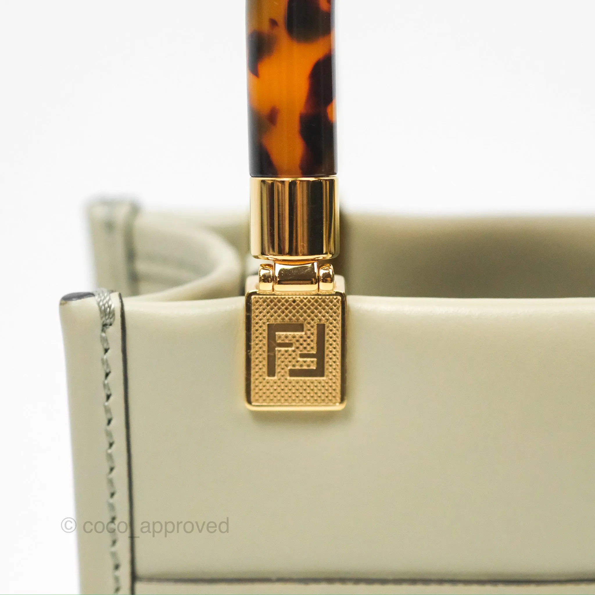Fendi Mini Sunshine Shopper Bag Green Tea Tortoiseshell-effect Handle