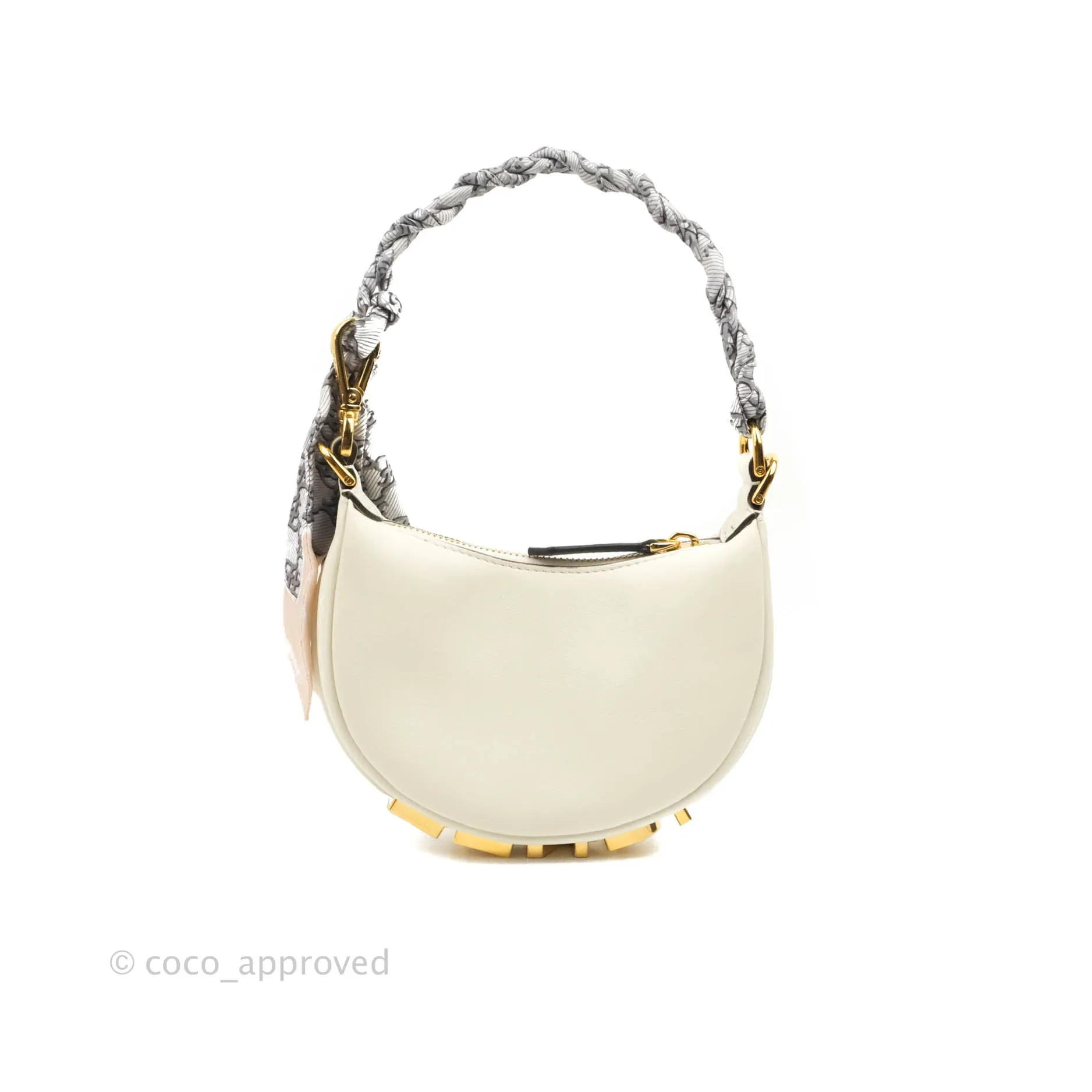 Fendi Nano Fendigraphy Hobo Bag White Gold Hardware With Twilly