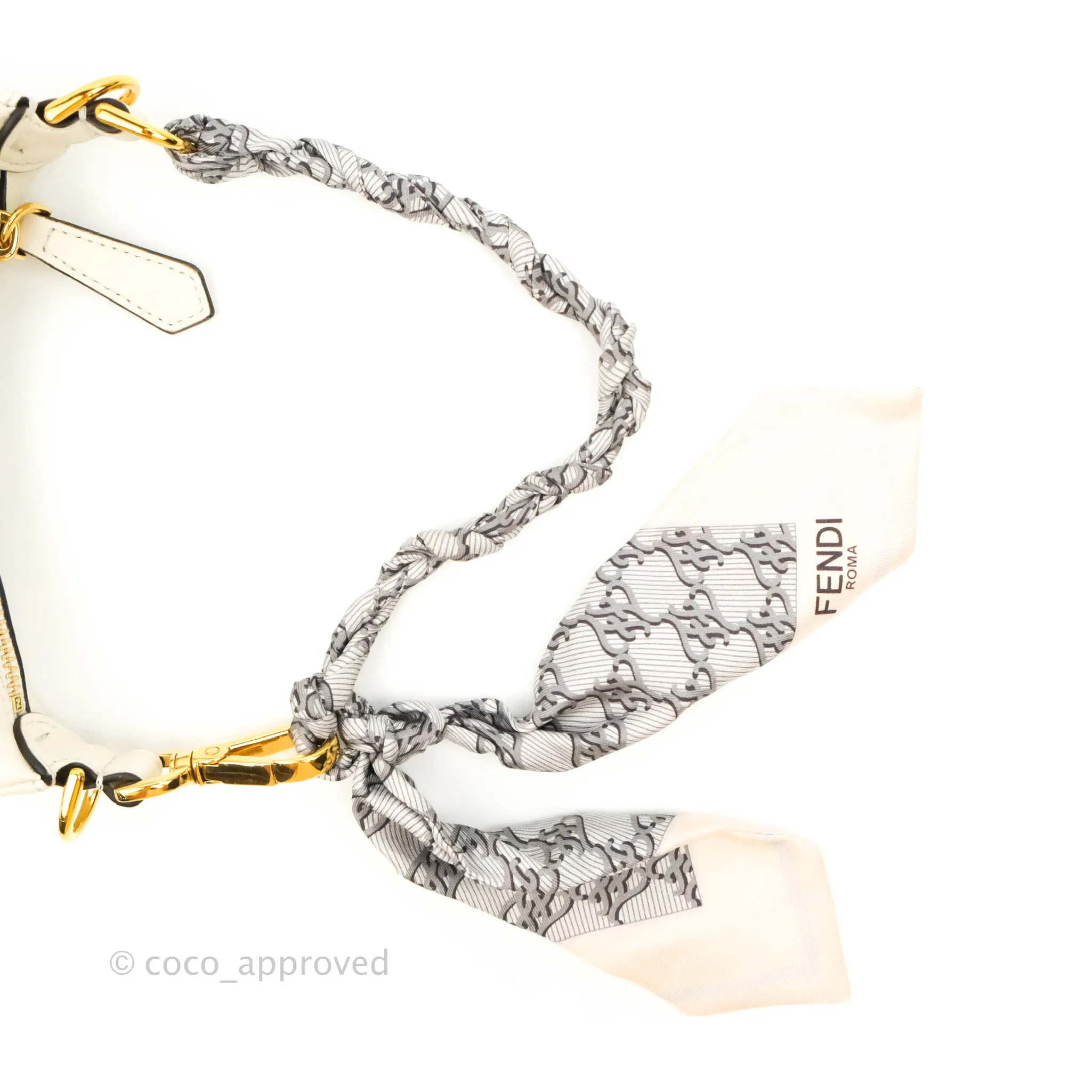 Fendi Nano Fendigraphy Hobo Bag White Gold Hardware With Twilly