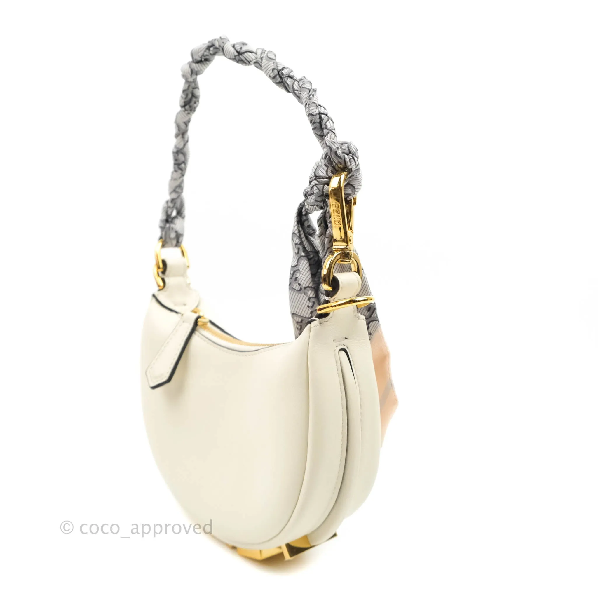 Fendi Nano Fendigraphy Hobo Bag White Gold Hardware With Twilly