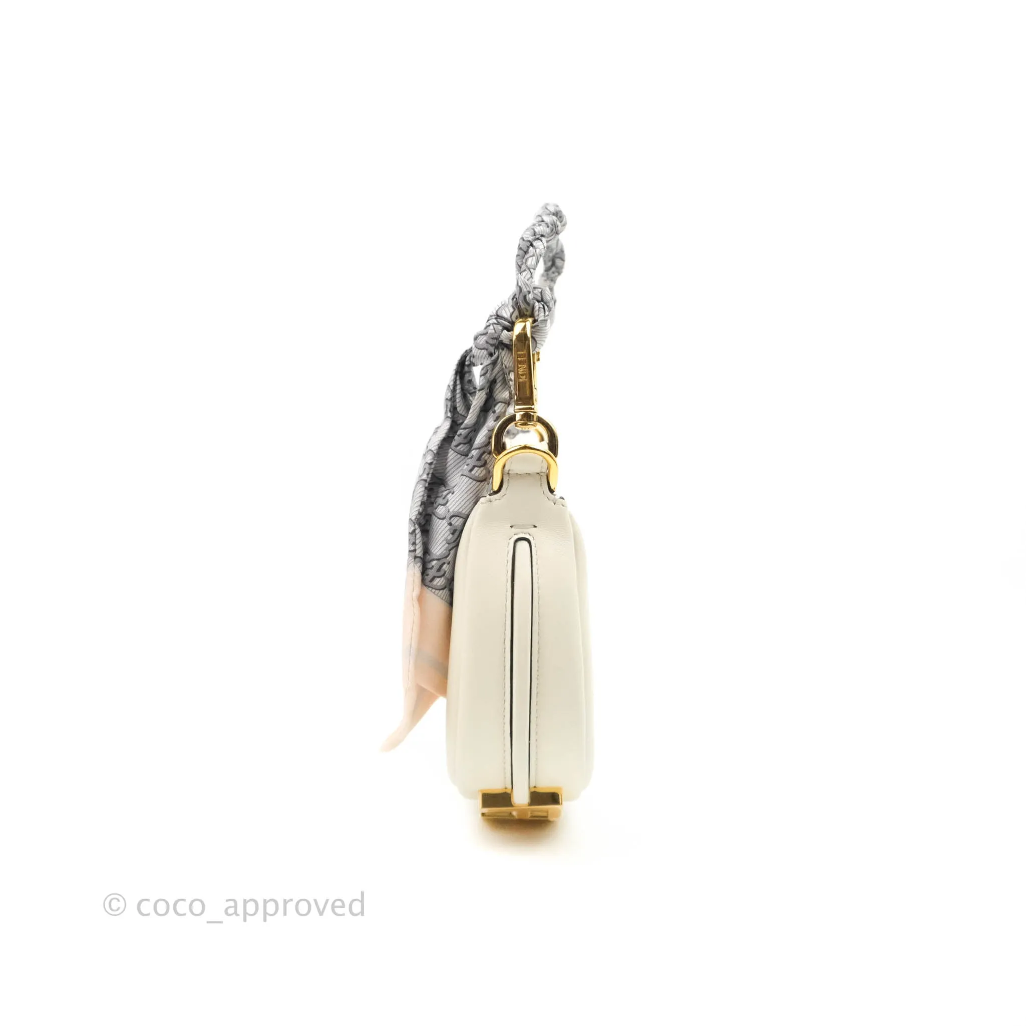 Fendi Nano Fendigraphy Hobo Bag White Gold Hardware With Twilly