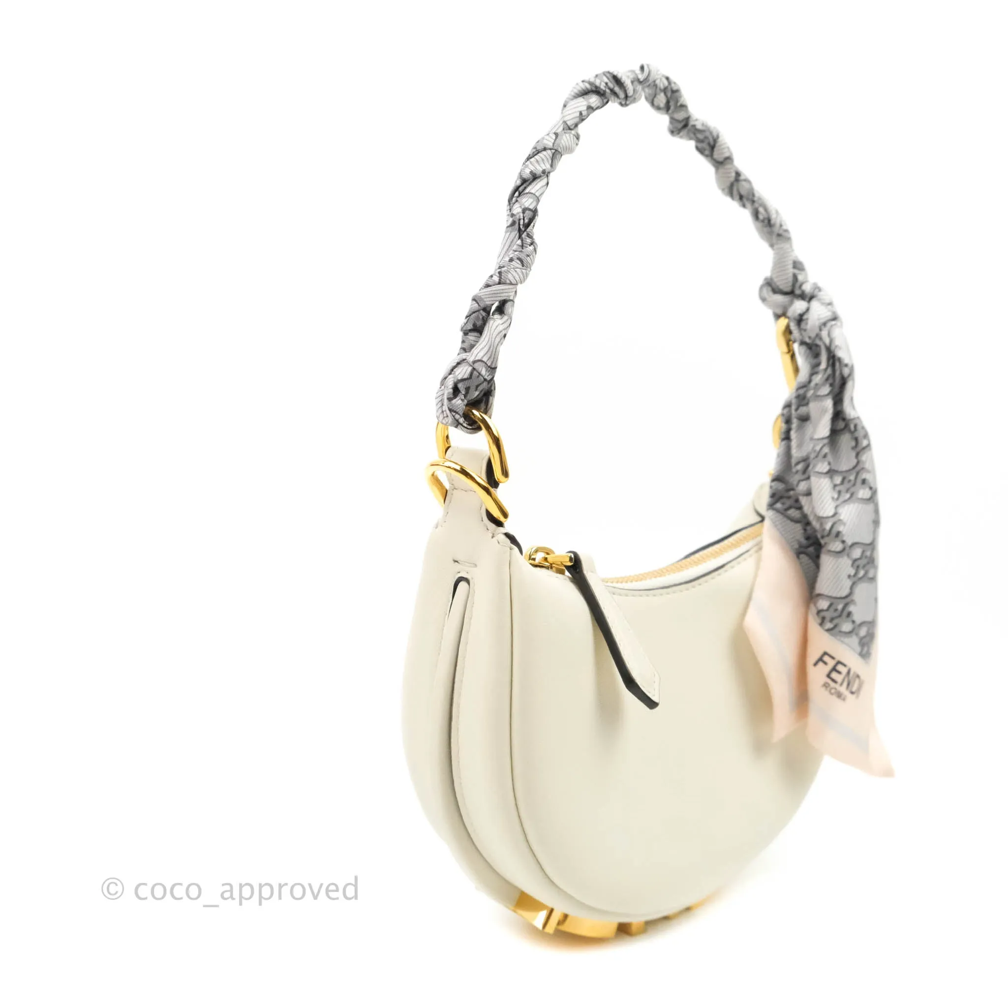 Fendi Nano Fendigraphy Hobo Bag White Gold Hardware With Twilly