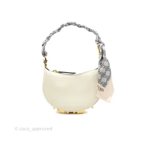 Fendi Nano Fendigraphy Hobo Bag White Gold Hardware With Twilly