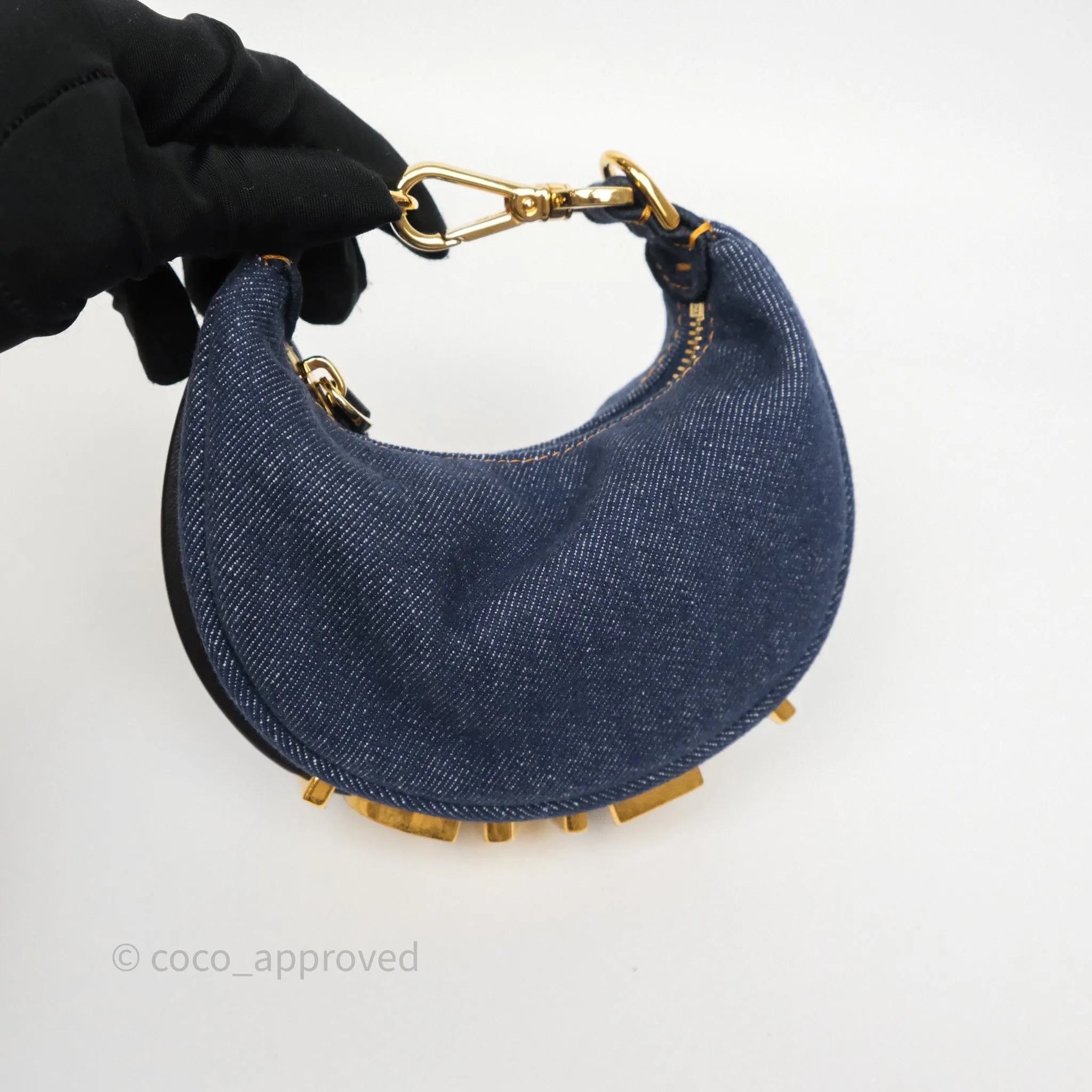 Fendi Nano Fendigraphy Hobo Charm Blue Denim