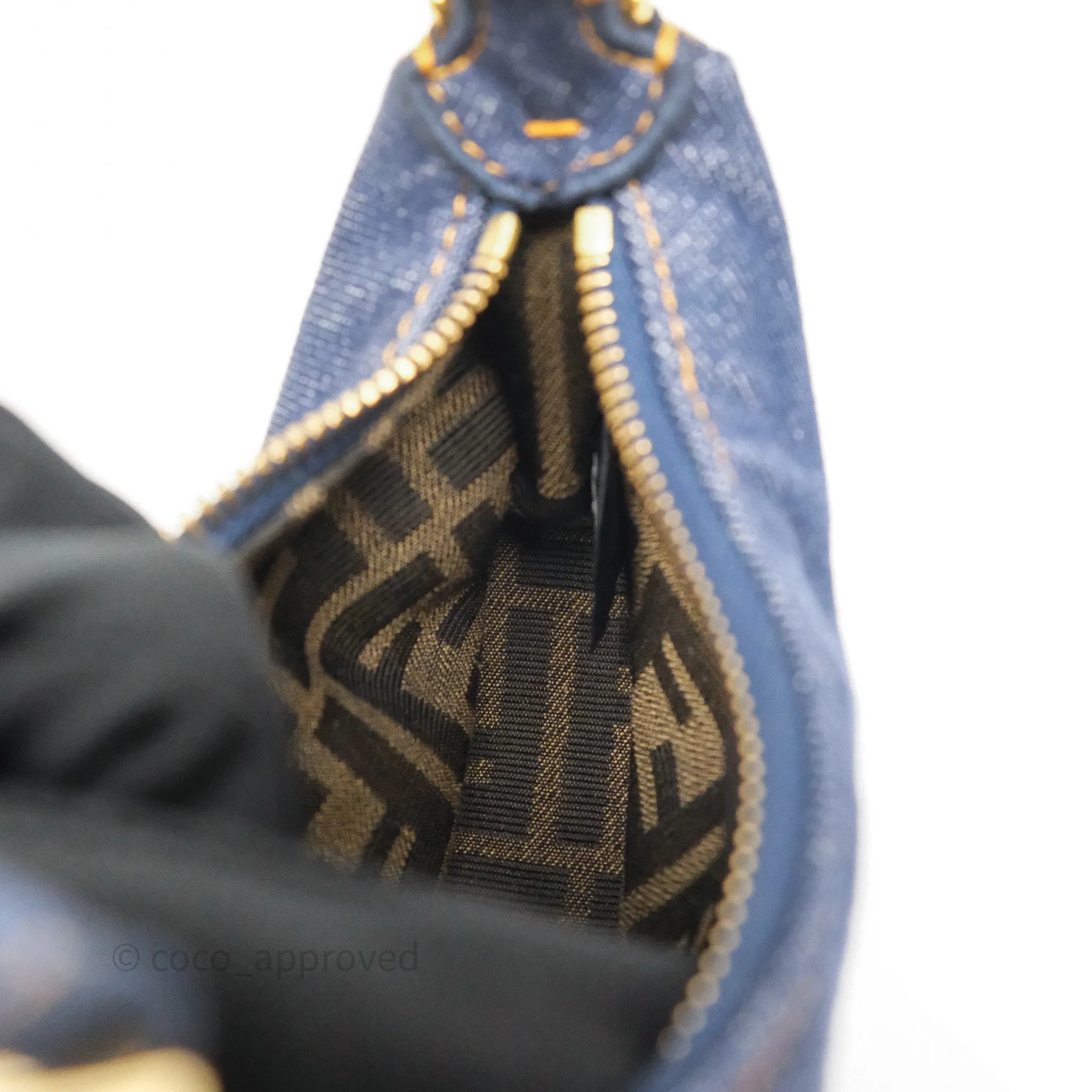 Fendi Nano Fendigraphy Hobo Charm Blue Denim