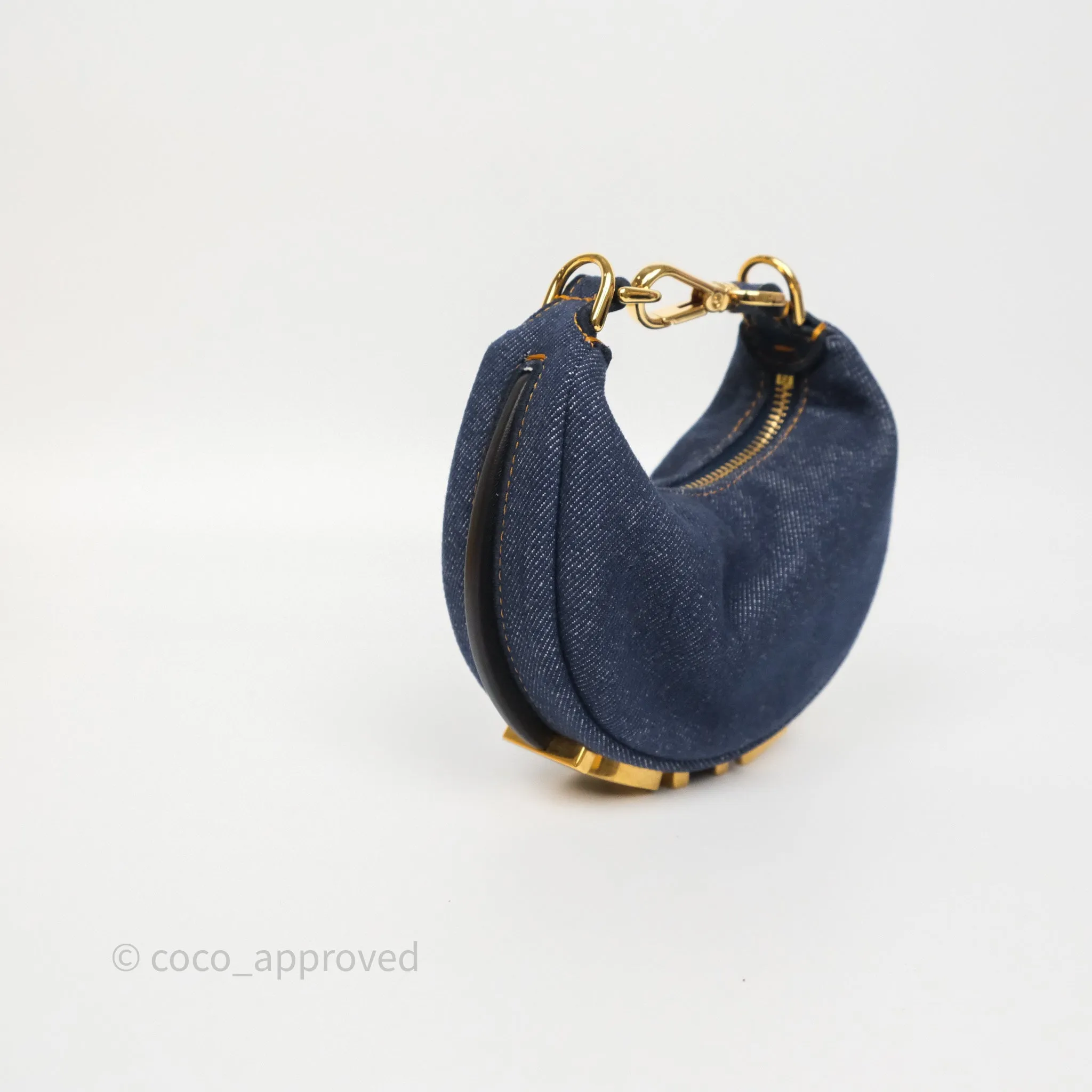 Fendi Nano Fendigraphy Hobo Charm Blue Denim