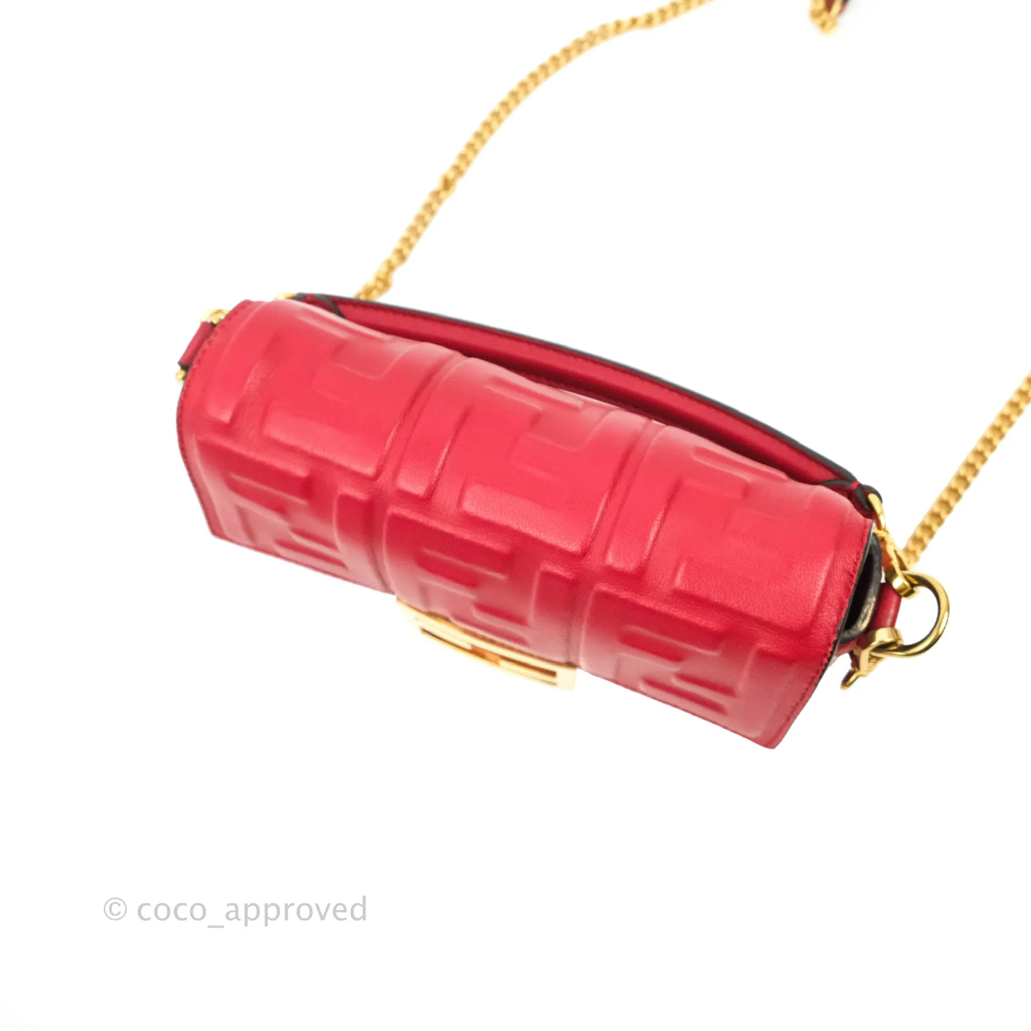 Fendi Nappa FF 1974 Embossed Mini Baguette Red
