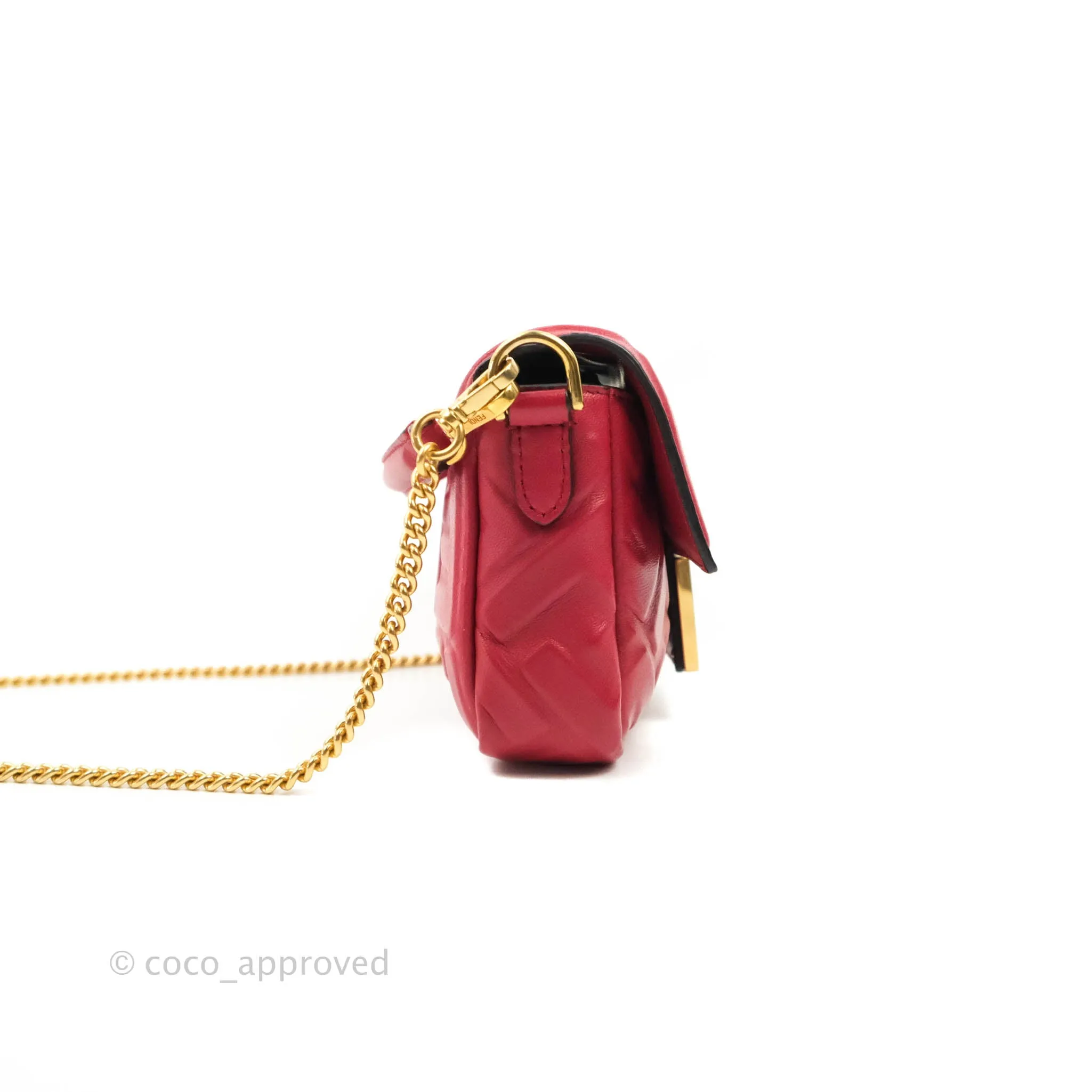 Fendi Nappa FF 1974 Embossed Mini Baguette Red
