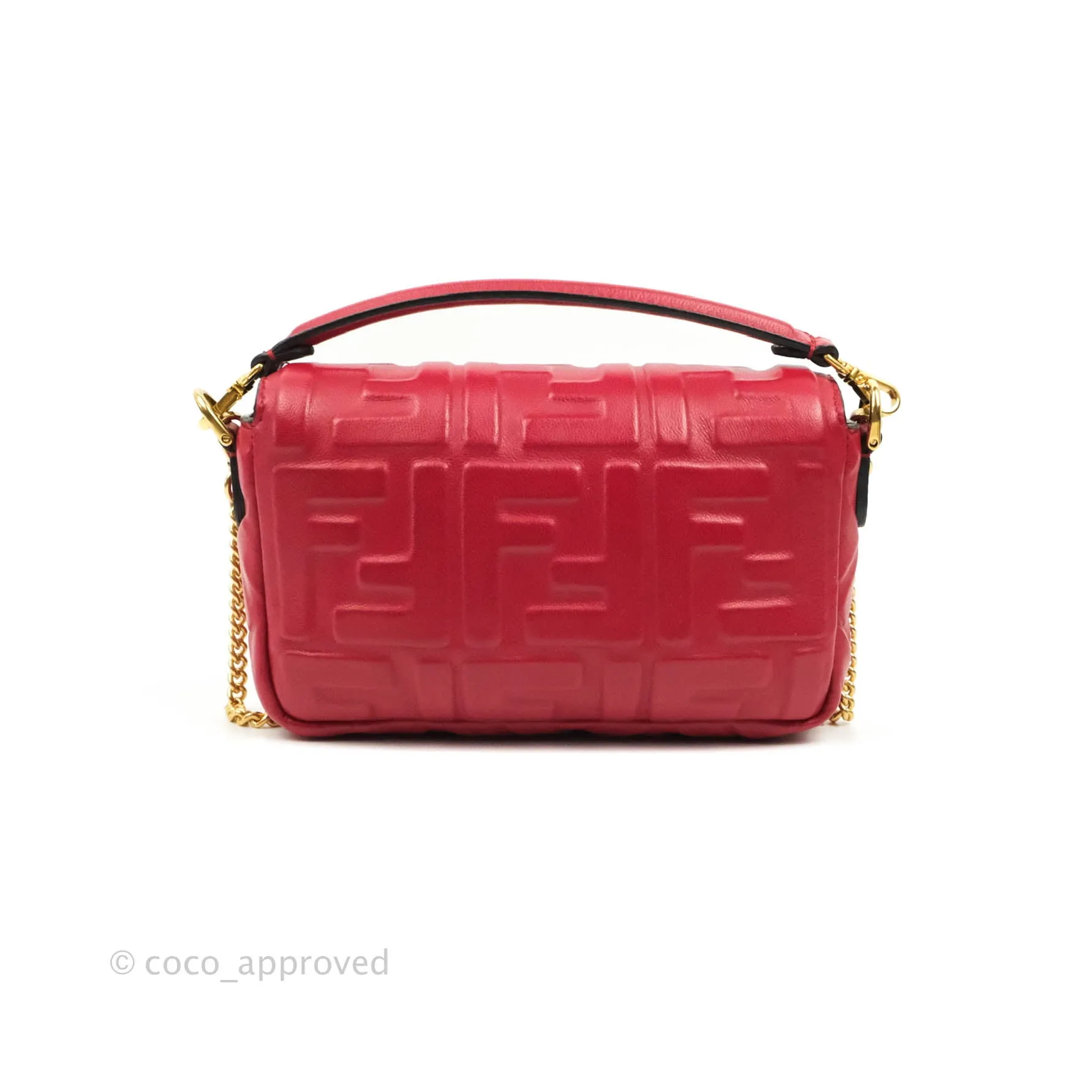 Fendi Nappa FF 1974 Embossed Mini Baguette Red