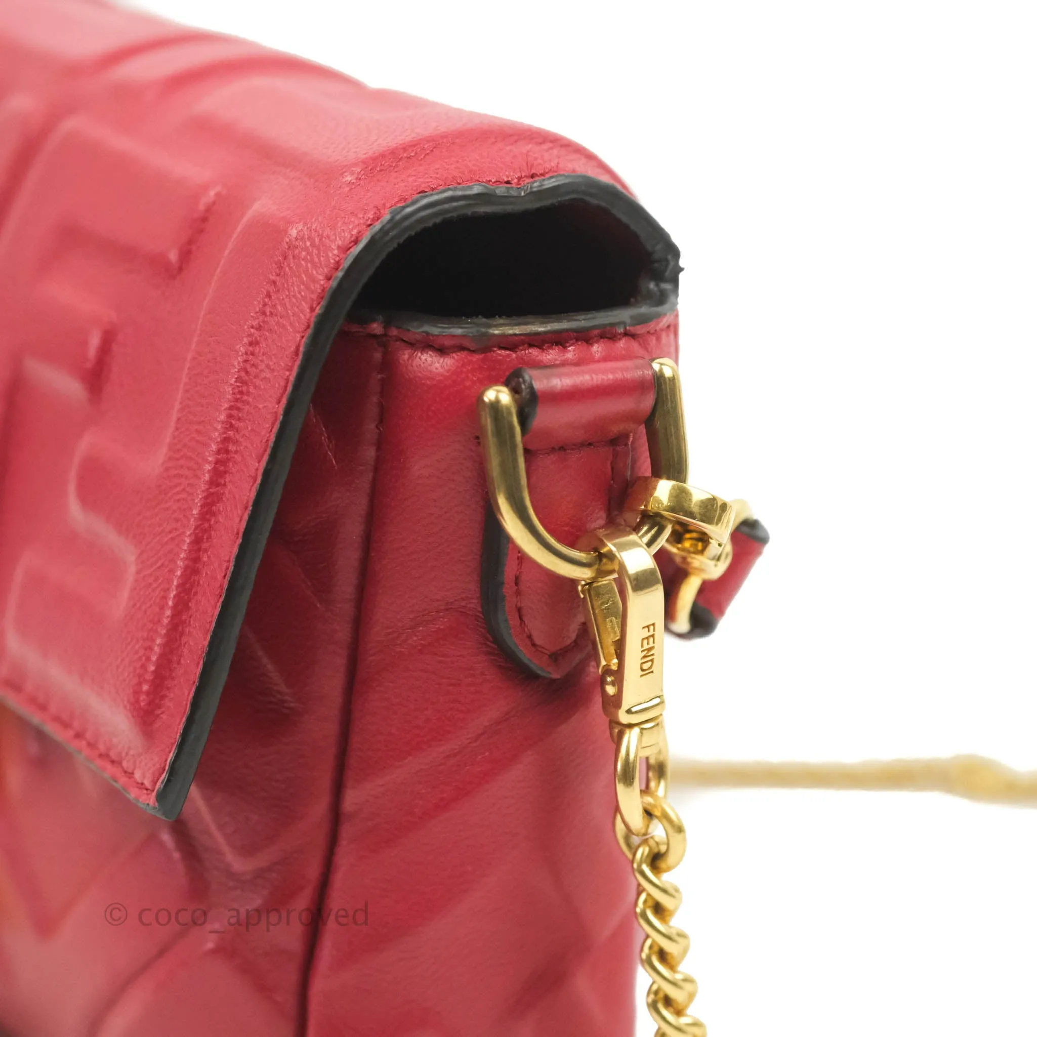 Fendi Nappa FF 1974 Embossed Mini Baguette Red