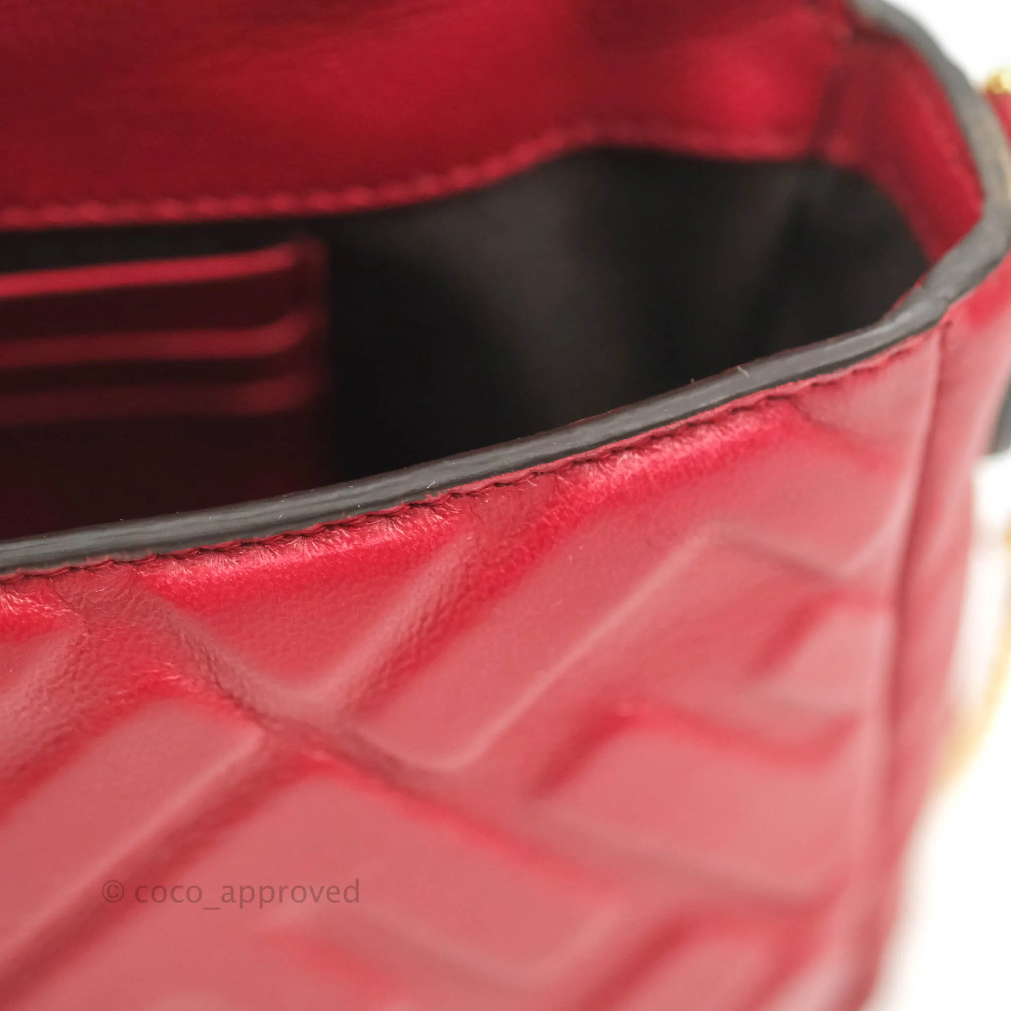 Fendi Nappa FF 1974 Embossed Mini Baguette Red
