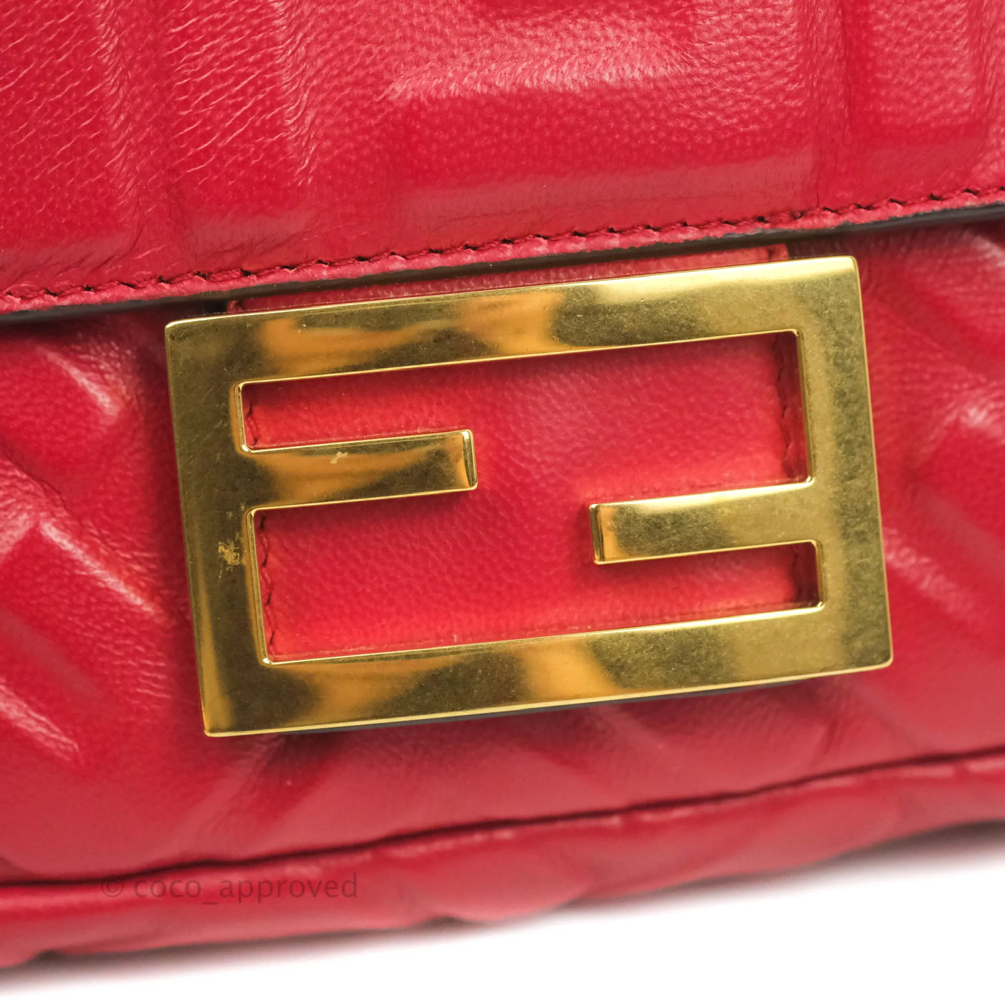 Fendi Nappa FF 1974 Embossed Mini Baguette Red