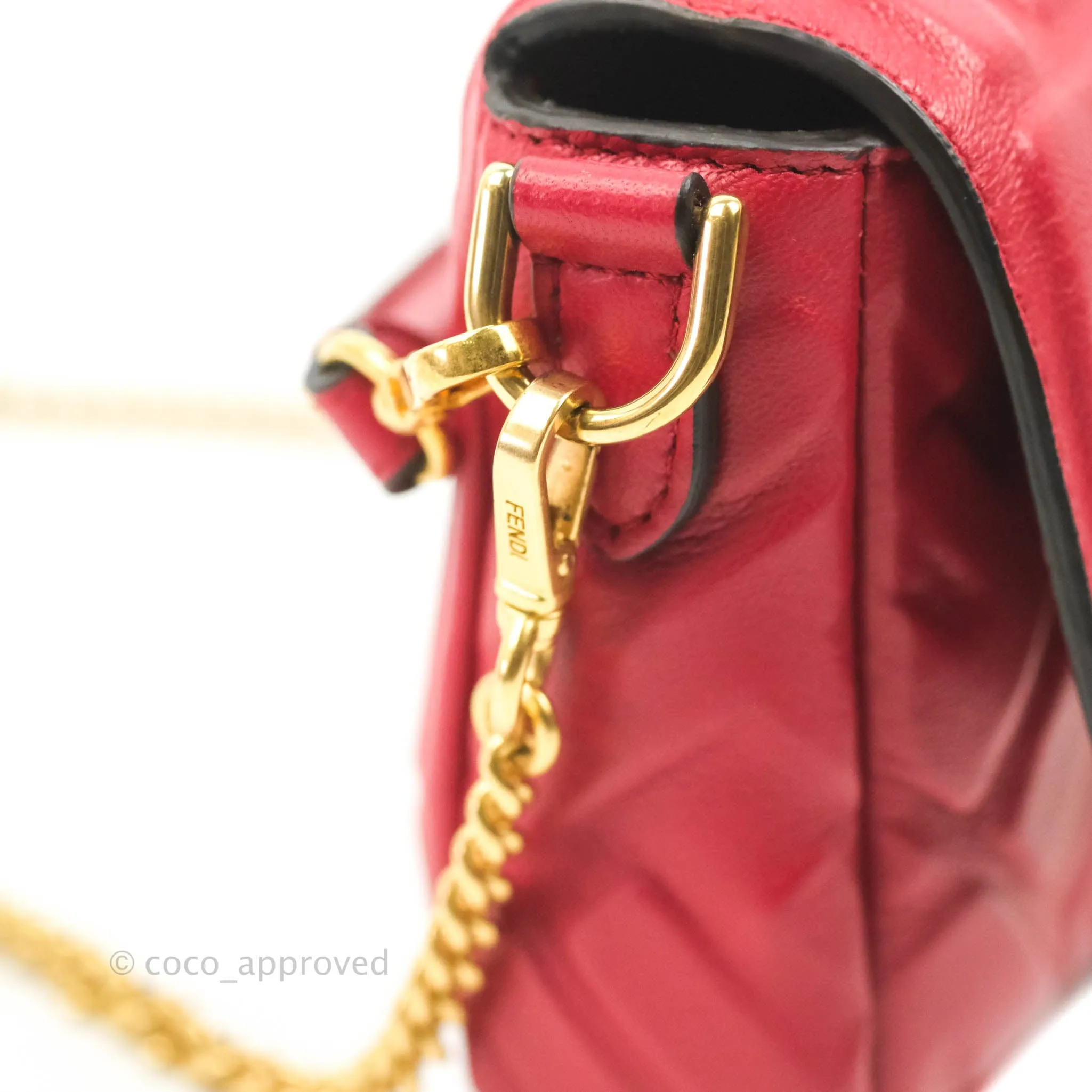 Fendi Nappa FF 1974 Embossed Mini Baguette Red