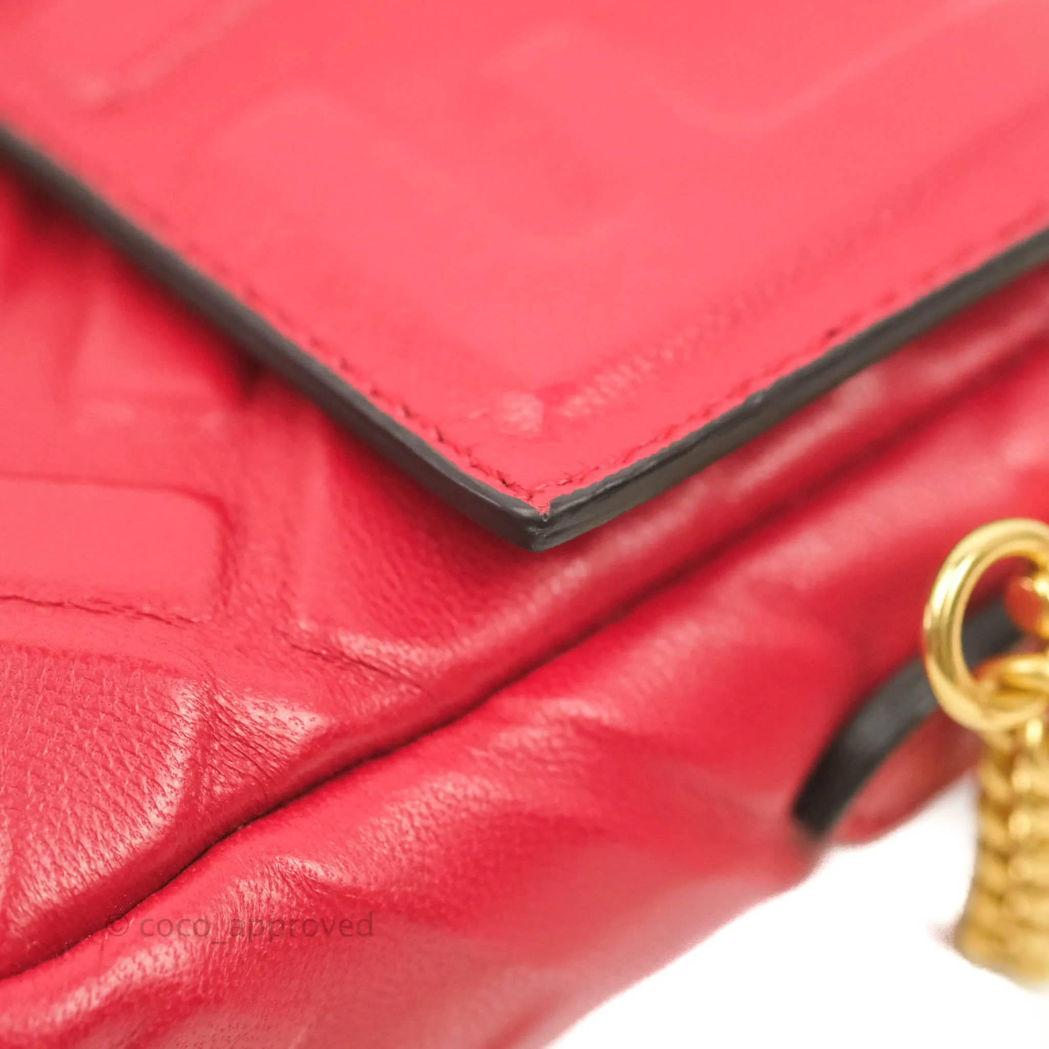 Fendi Nappa FF 1974 Embossed Mini Baguette Red