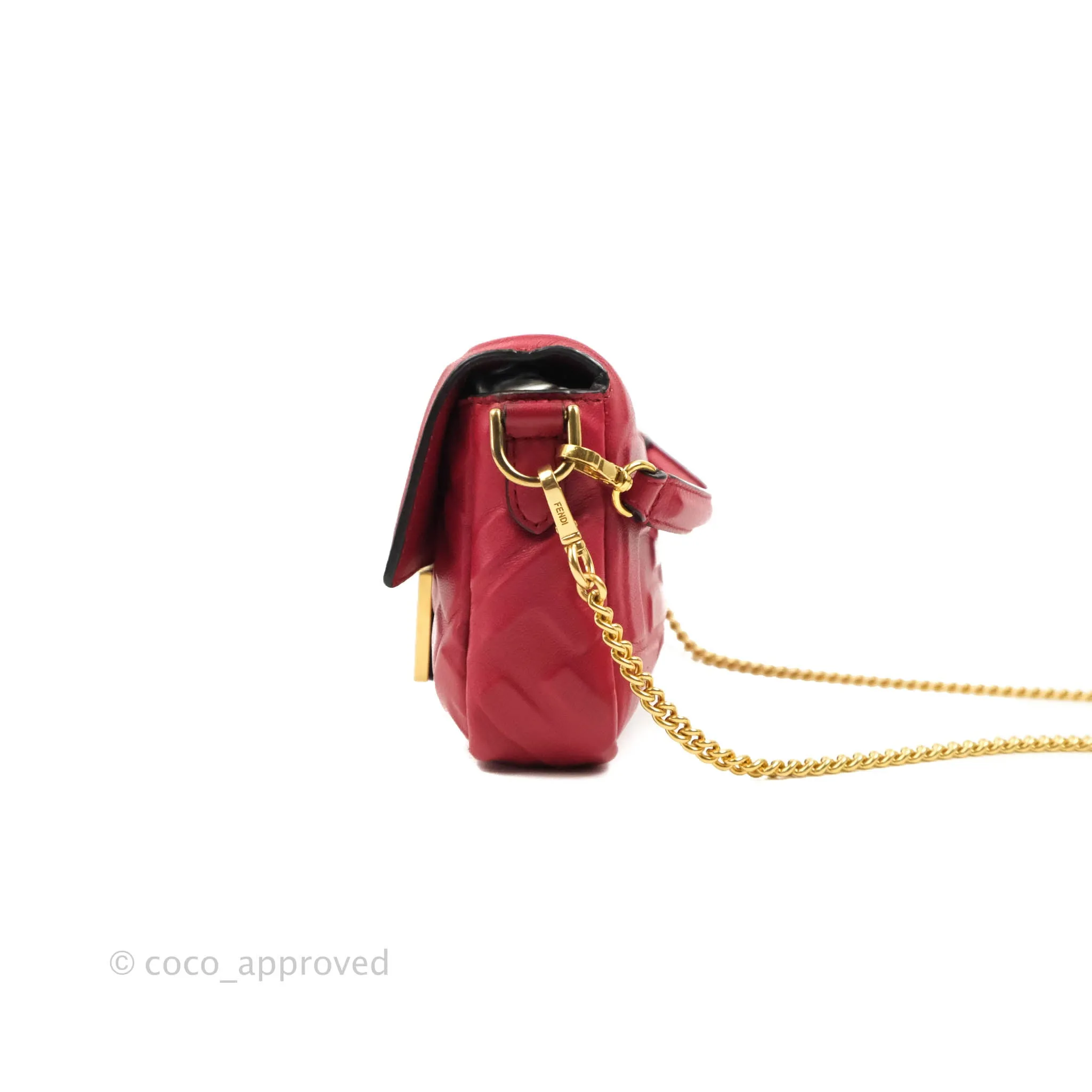 Fendi Nappa FF 1974 Embossed Mini Baguette Red