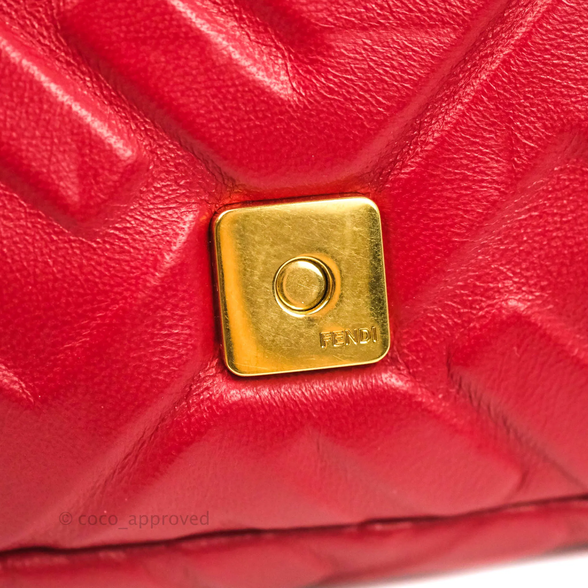Fendi Nappa FF 1974 Embossed Mini Baguette Red