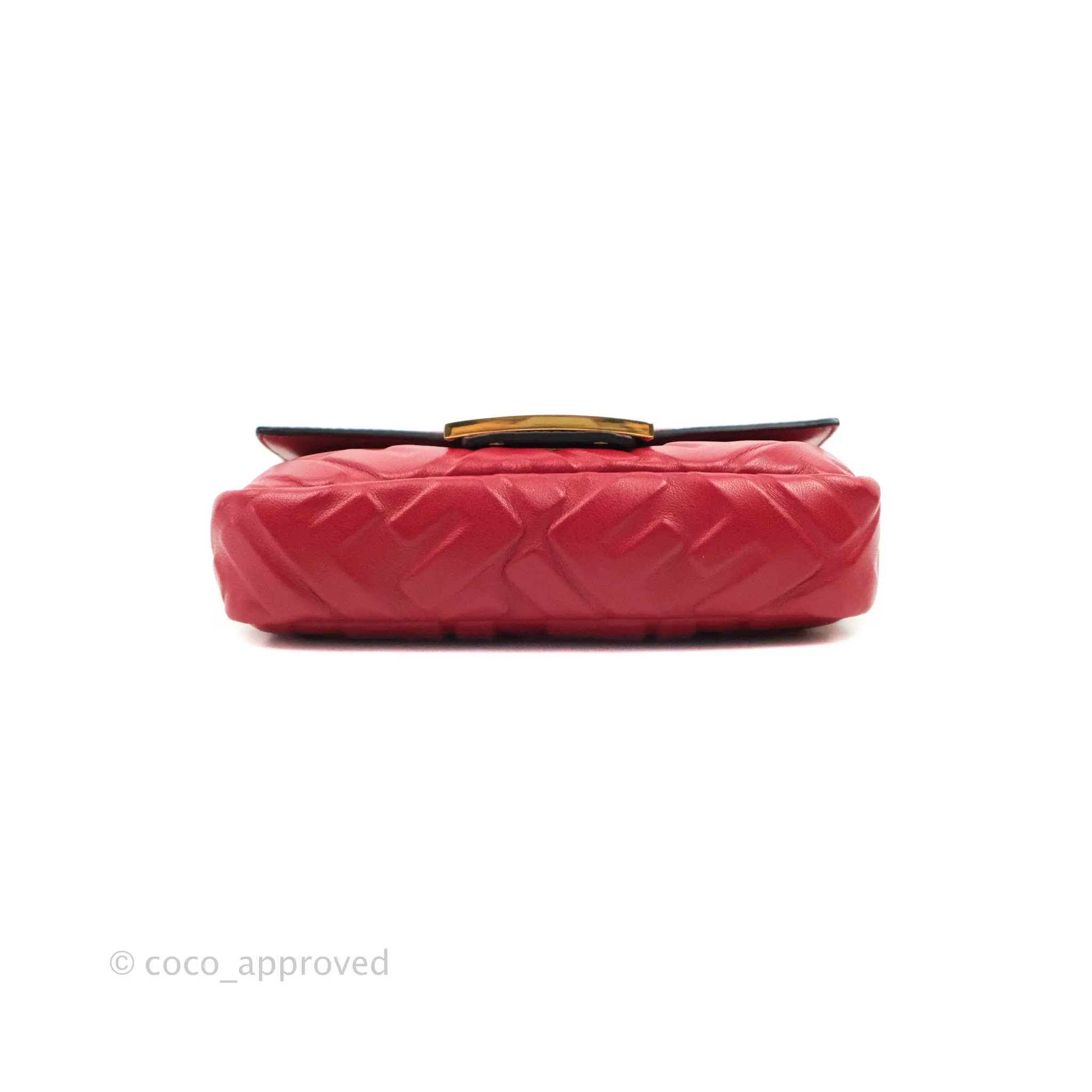 Fendi Nappa FF 1974 Embossed Mini Baguette Red