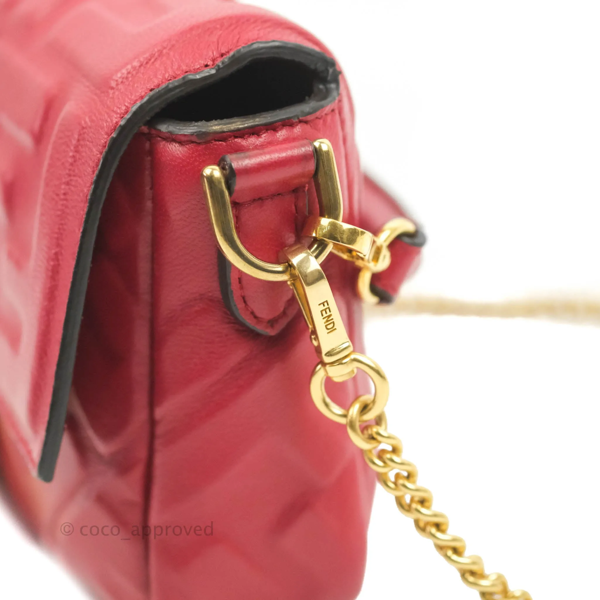 Fendi Nappa FF 1974 Embossed Mini Baguette Red