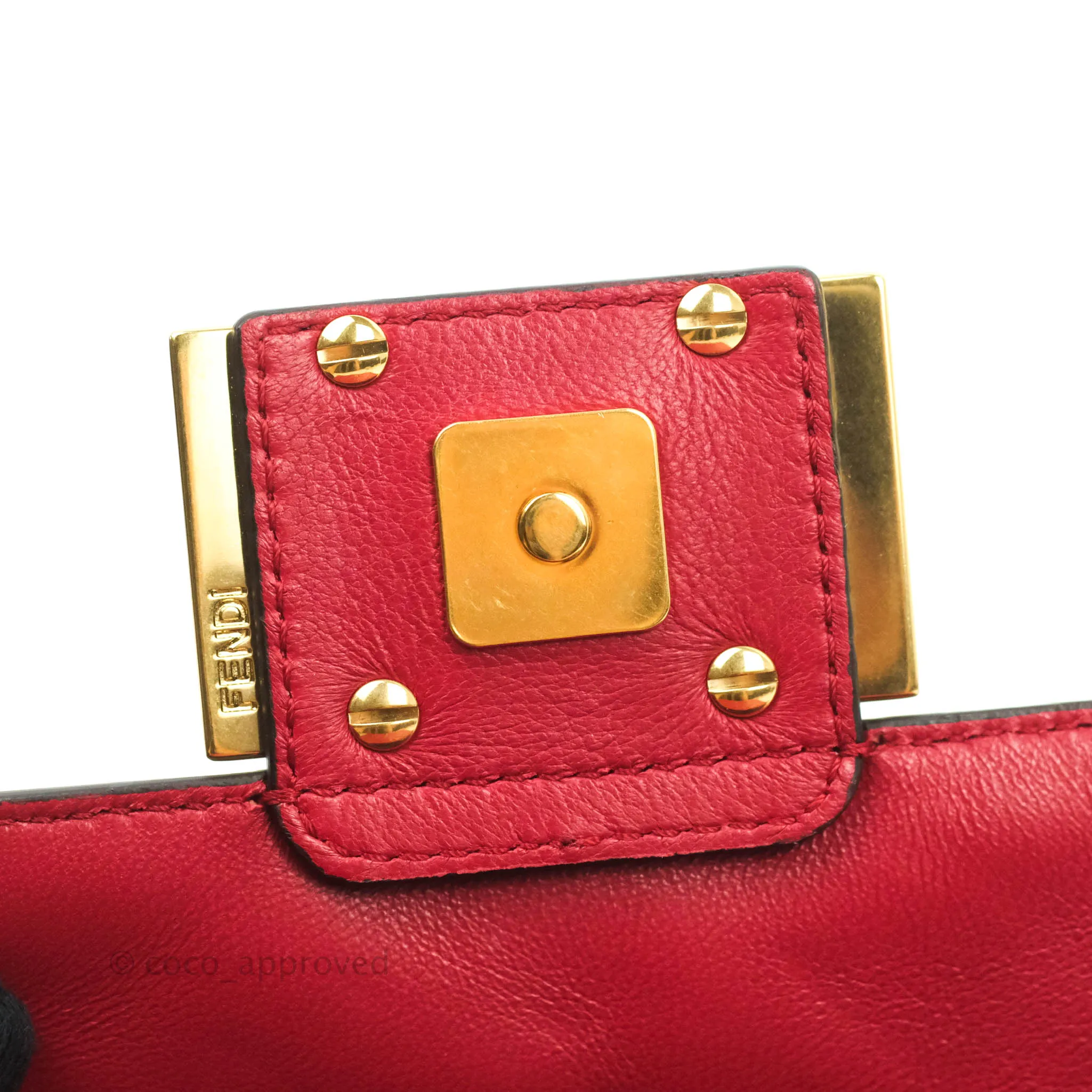 Fendi Nappa FF 1974 Embossed Mini Baguette Red