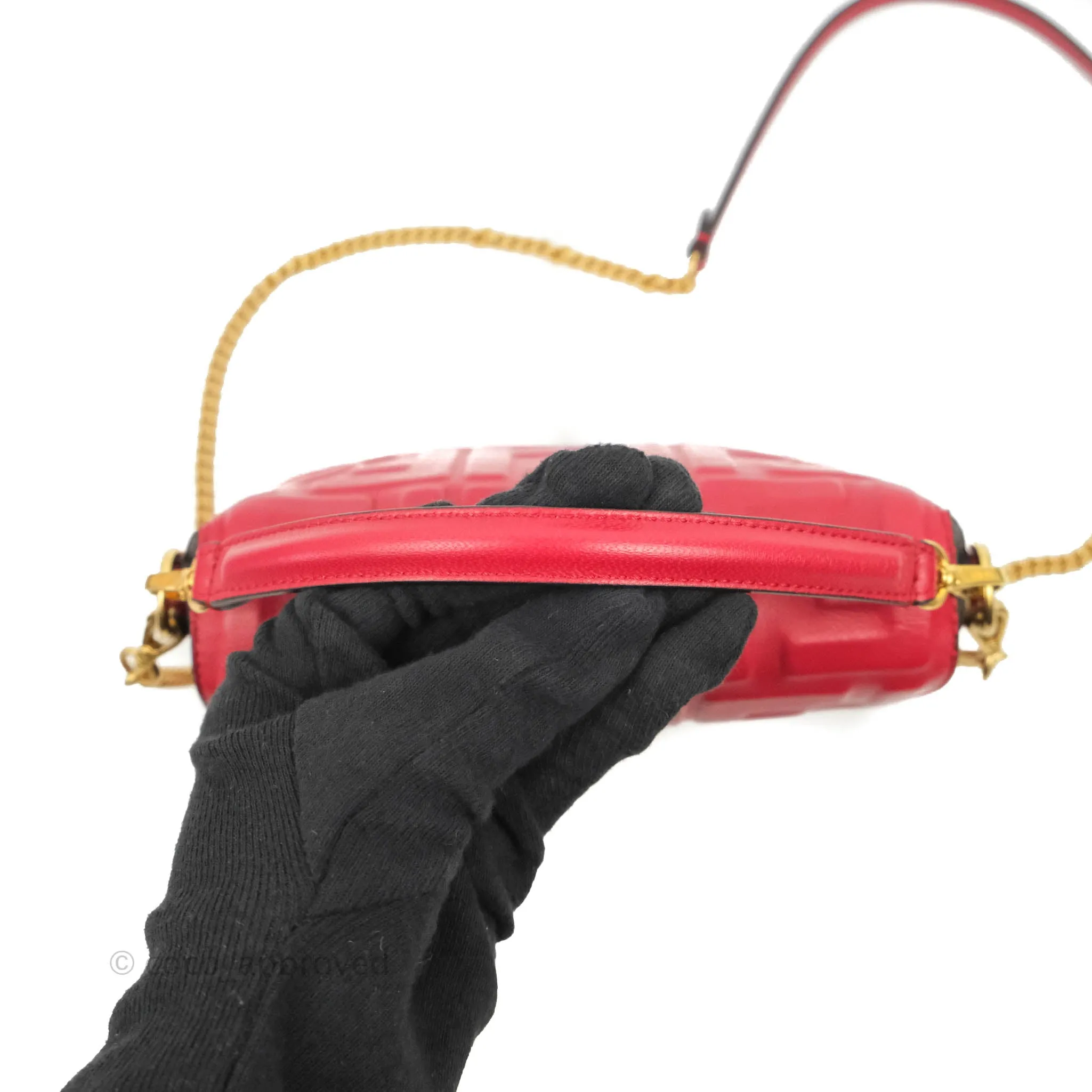 Fendi Nappa FF 1974 Embossed Mini Baguette Red