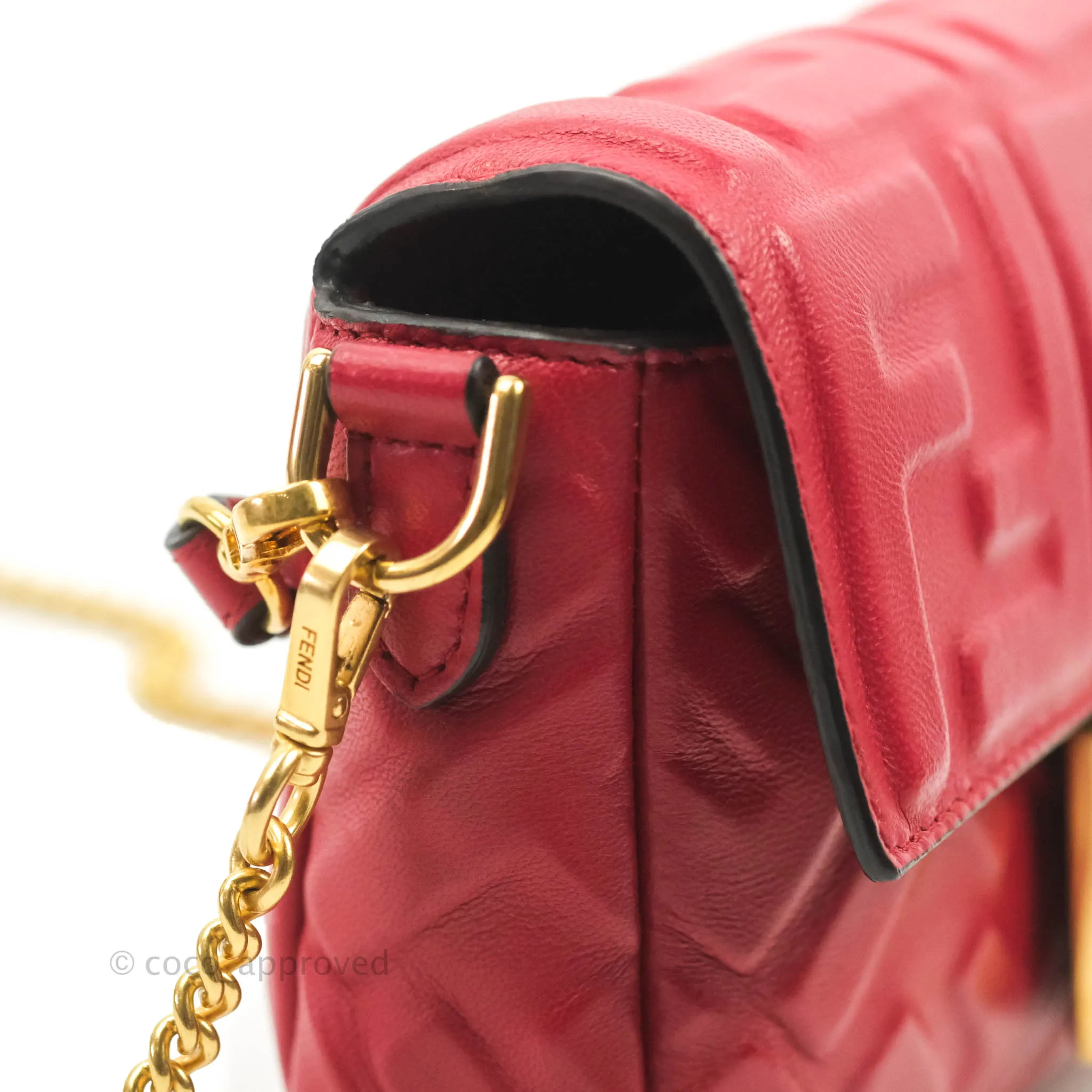 Fendi Nappa FF 1974 Embossed Mini Baguette Red