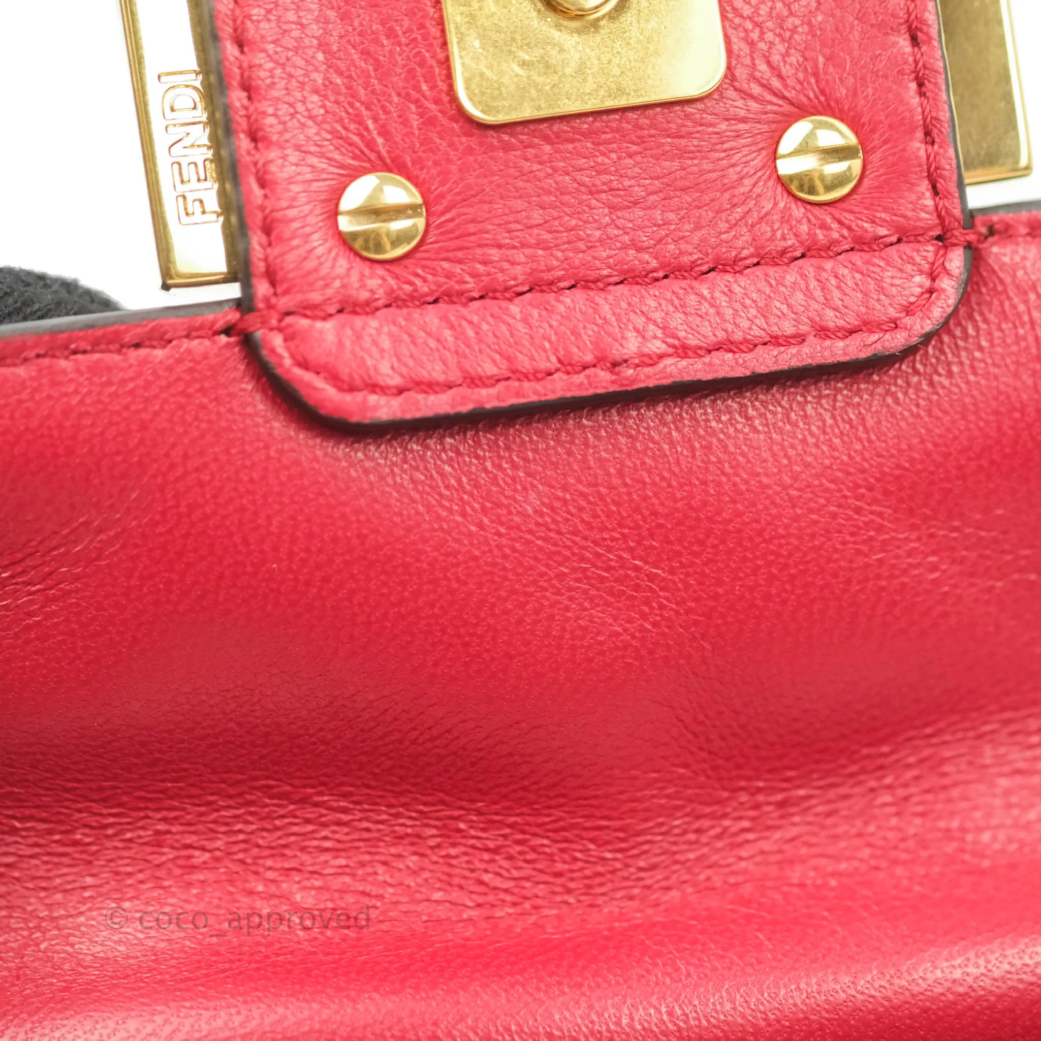 Fendi Nappa FF 1974 Embossed Mini Baguette Red