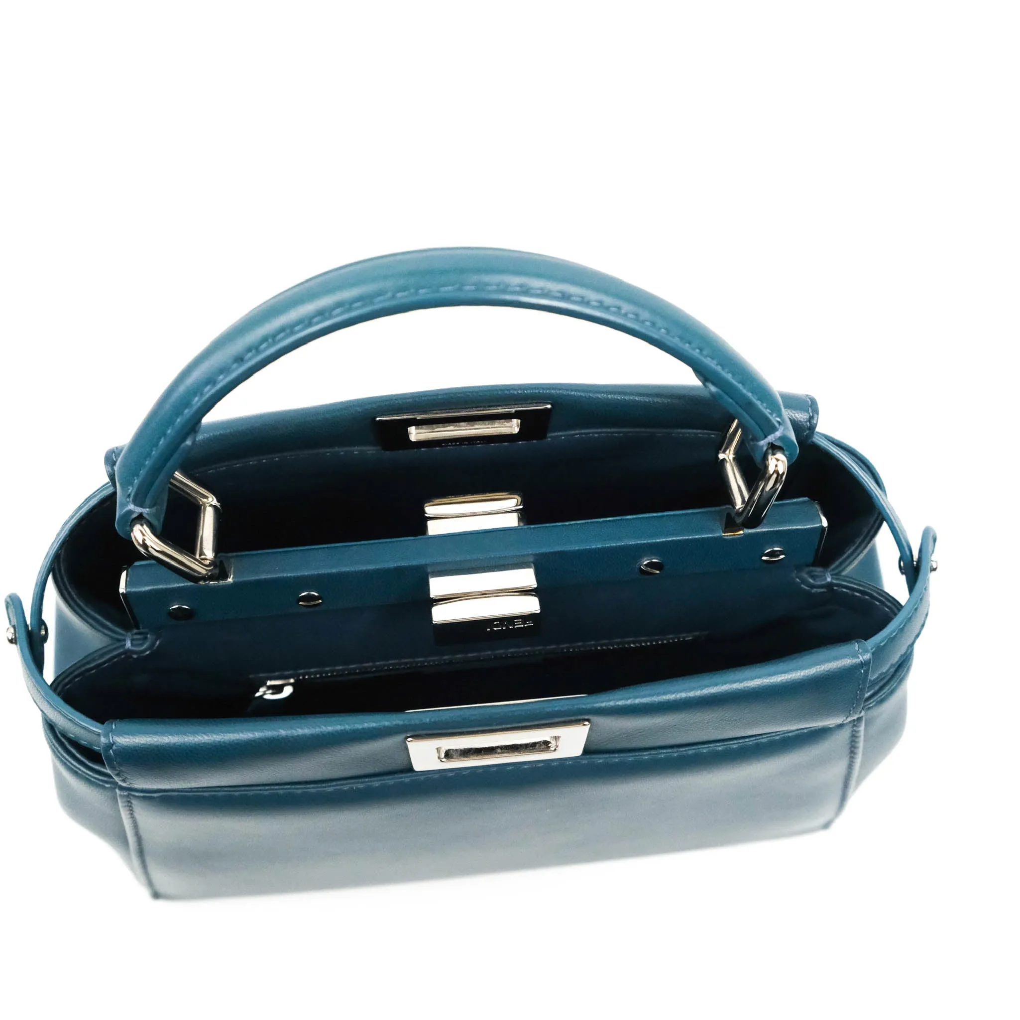 Fendi Nappa Mini Peekaboo Bag Peacock Blue