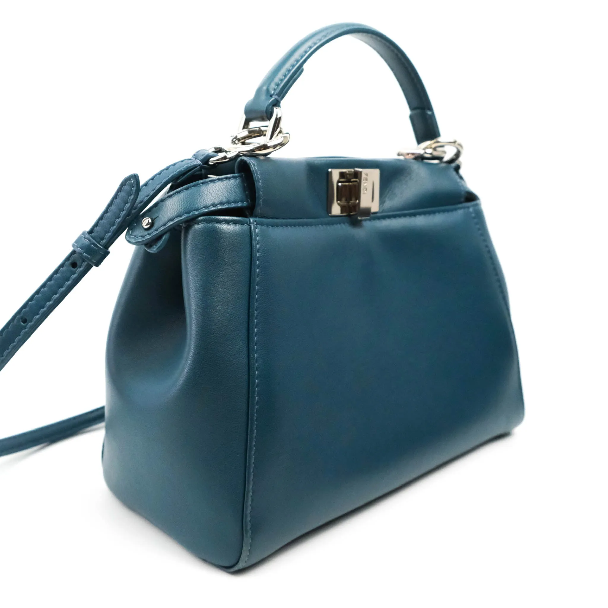 Fendi Nappa Mini Peekaboo Bag Peacock Blue