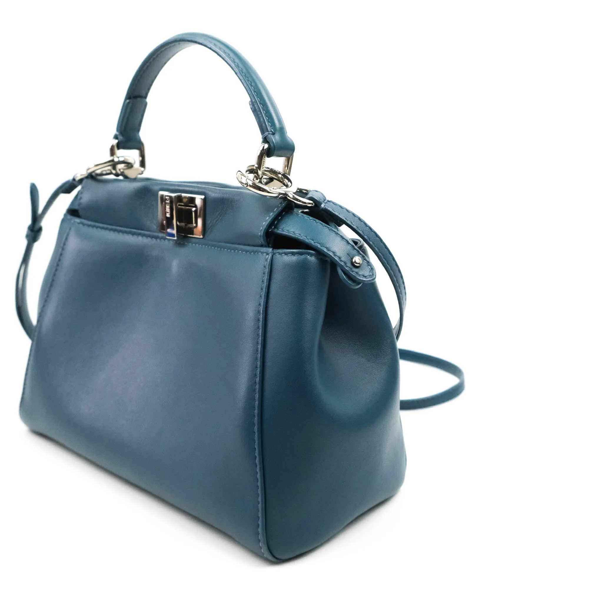 Fendi Nappa Mini Peekaboo Bag Peacock Blue