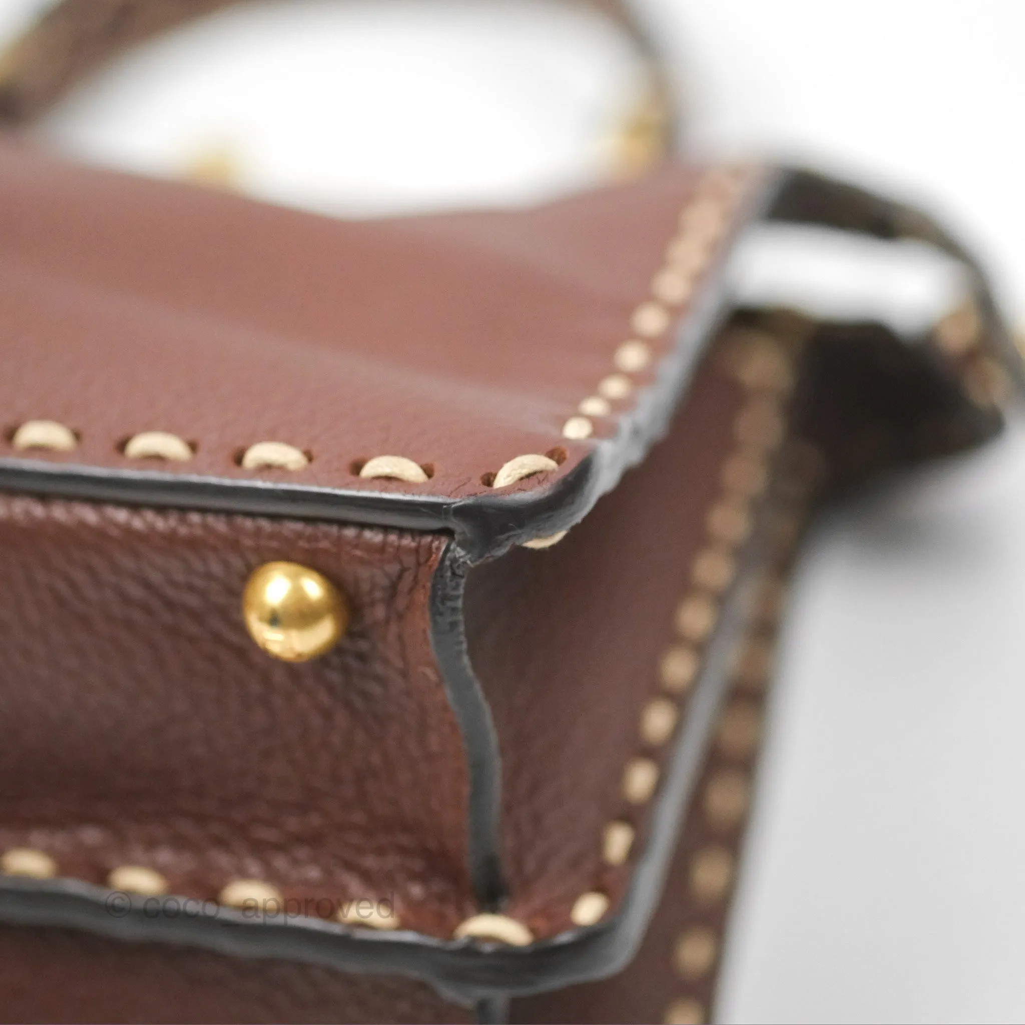 Fendi Peekaboo Iseeu Contrast Stitch Brick Brown Grained Leather Gold Hardware
