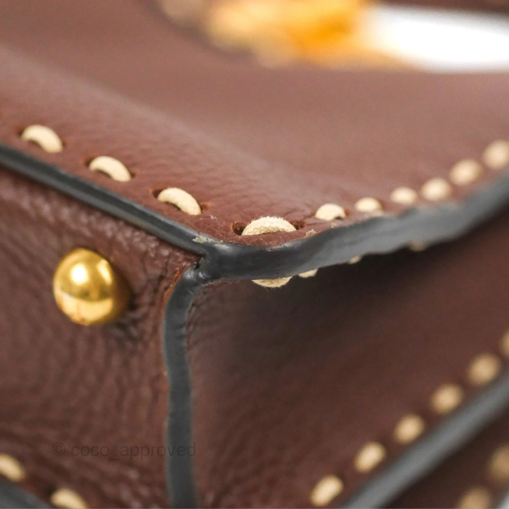 Fendi Peekaboo Iseeu Contrast Stitch Brick Brown Grained Leather Gold Hardware