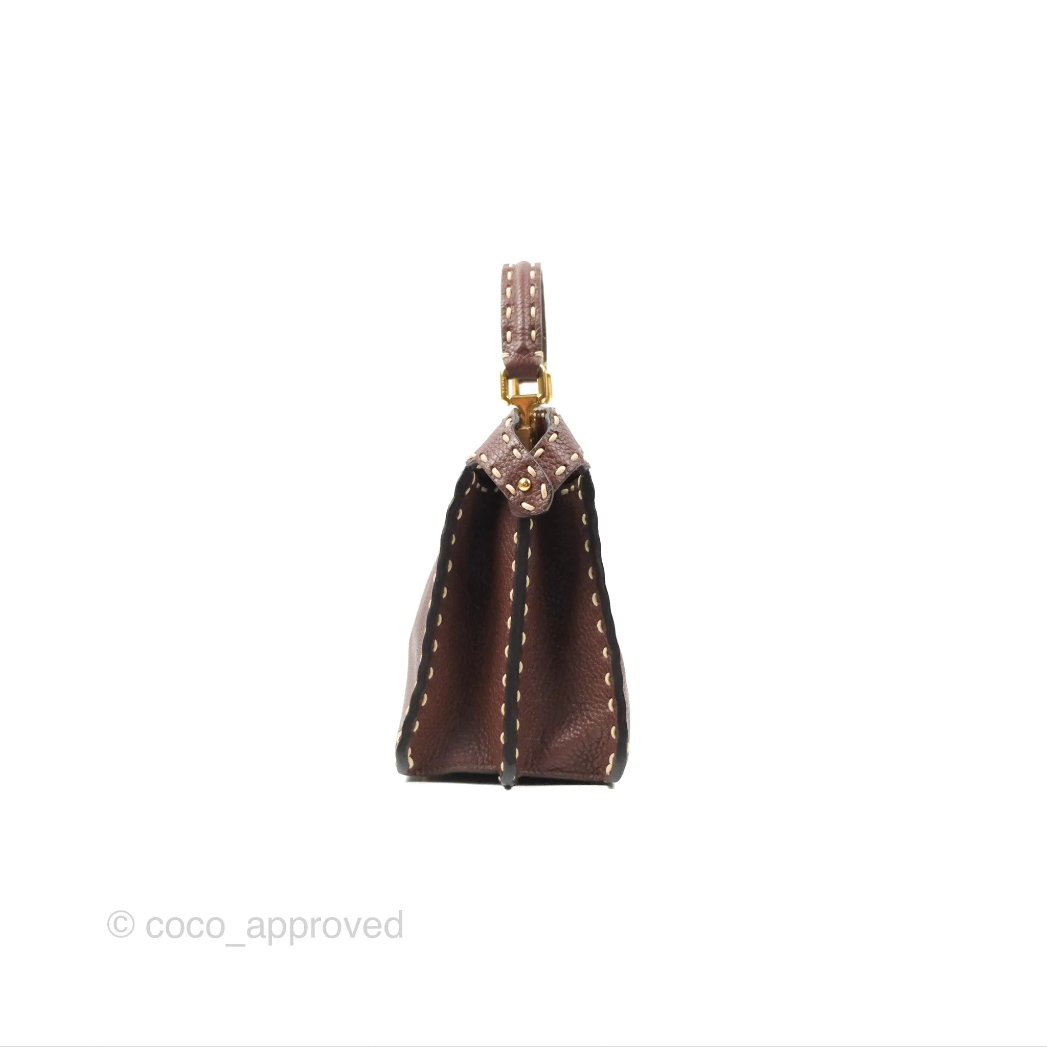 Fendi Peekaboo Iseeu Contrast Stitch Brick Brown Grained Leather Gold Hardware