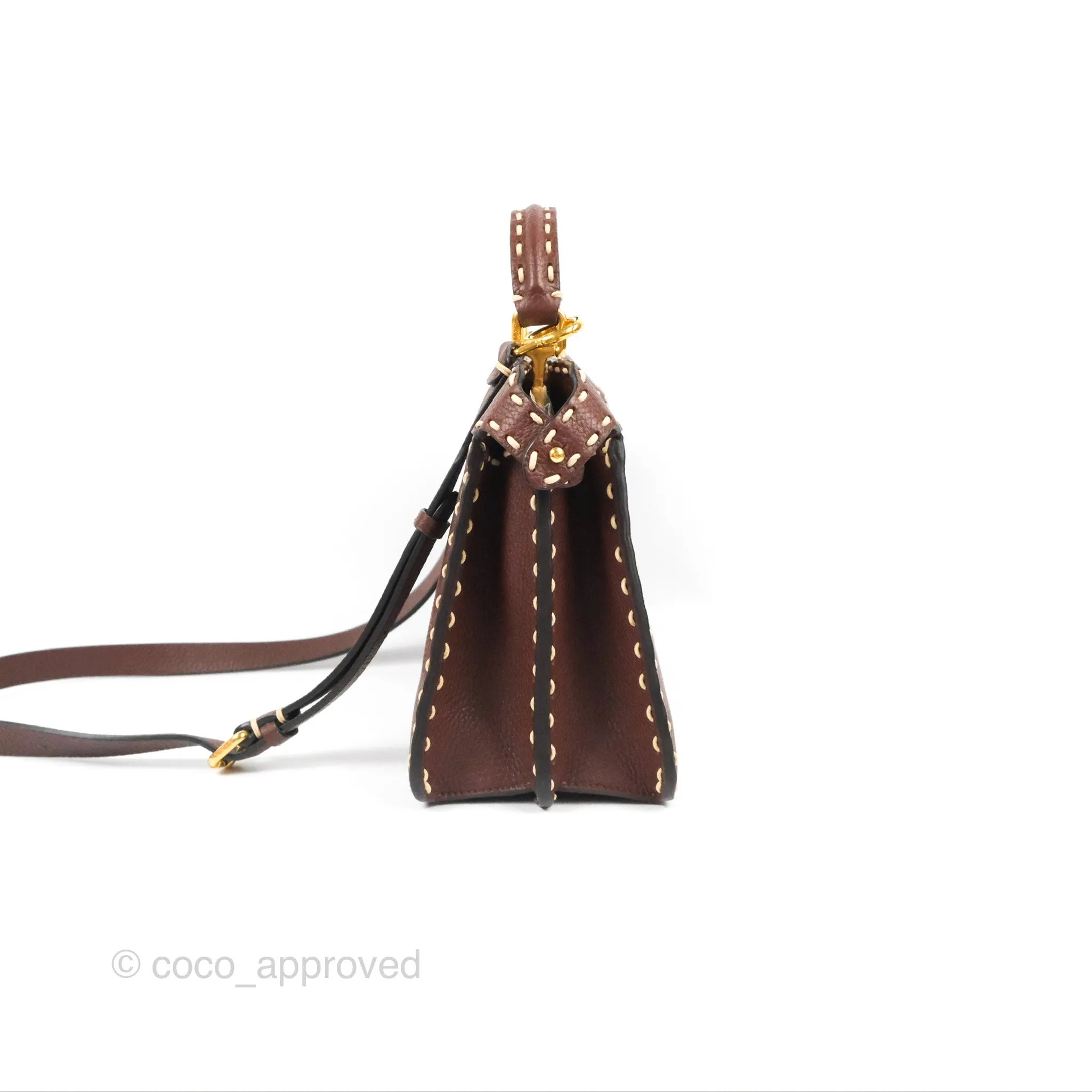Fendi Peekaboo Iseeu Contrast Stitch Brick Brown Grained Leather Gold Hardware