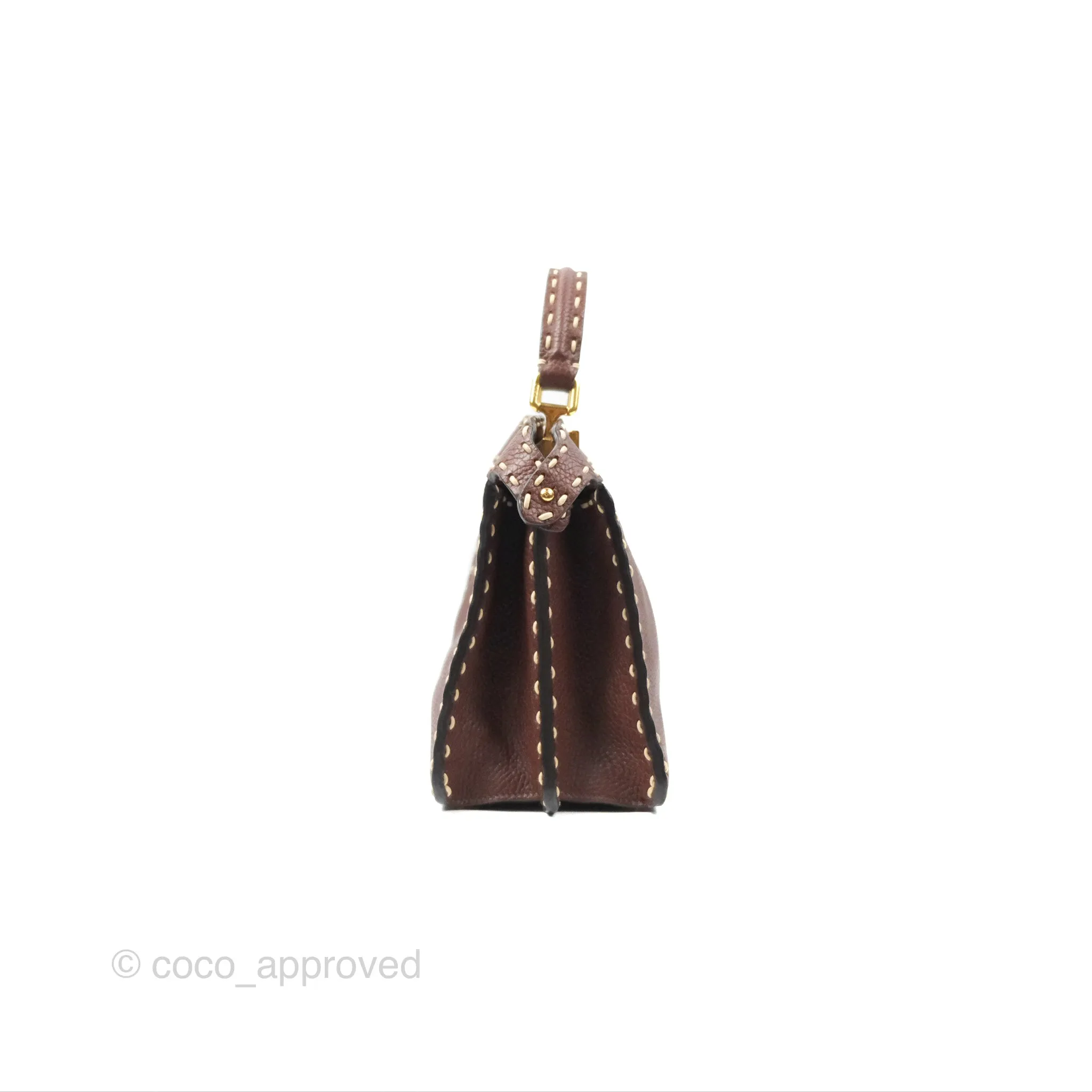 Fendi Peekaboo Iseeu Contrast Stitch Brick Brown Grained Leather Gold Hardware