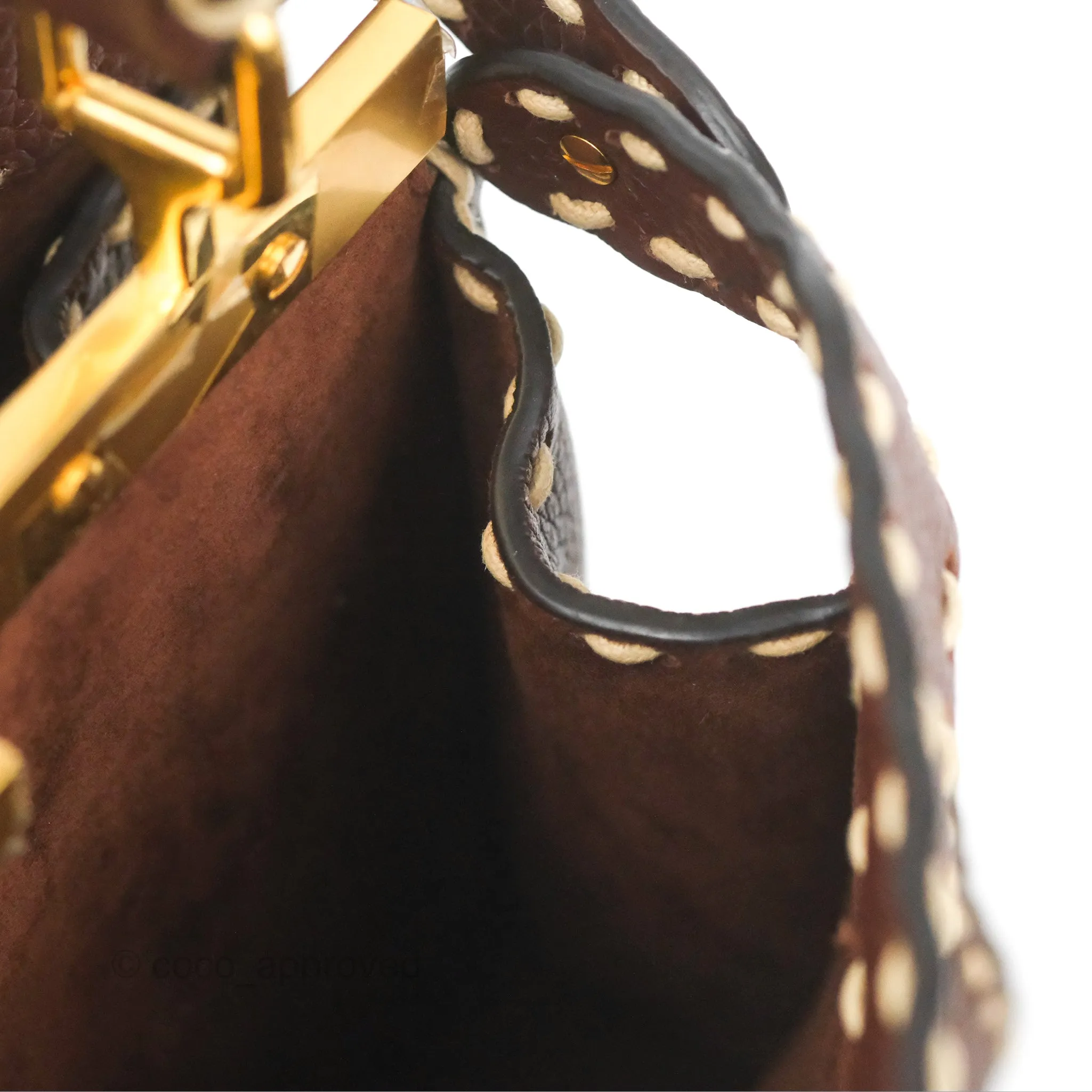 Fendi Peekaboo Iseeu Contrast Stitch Brick Brown Grained Leather Gold Hardware