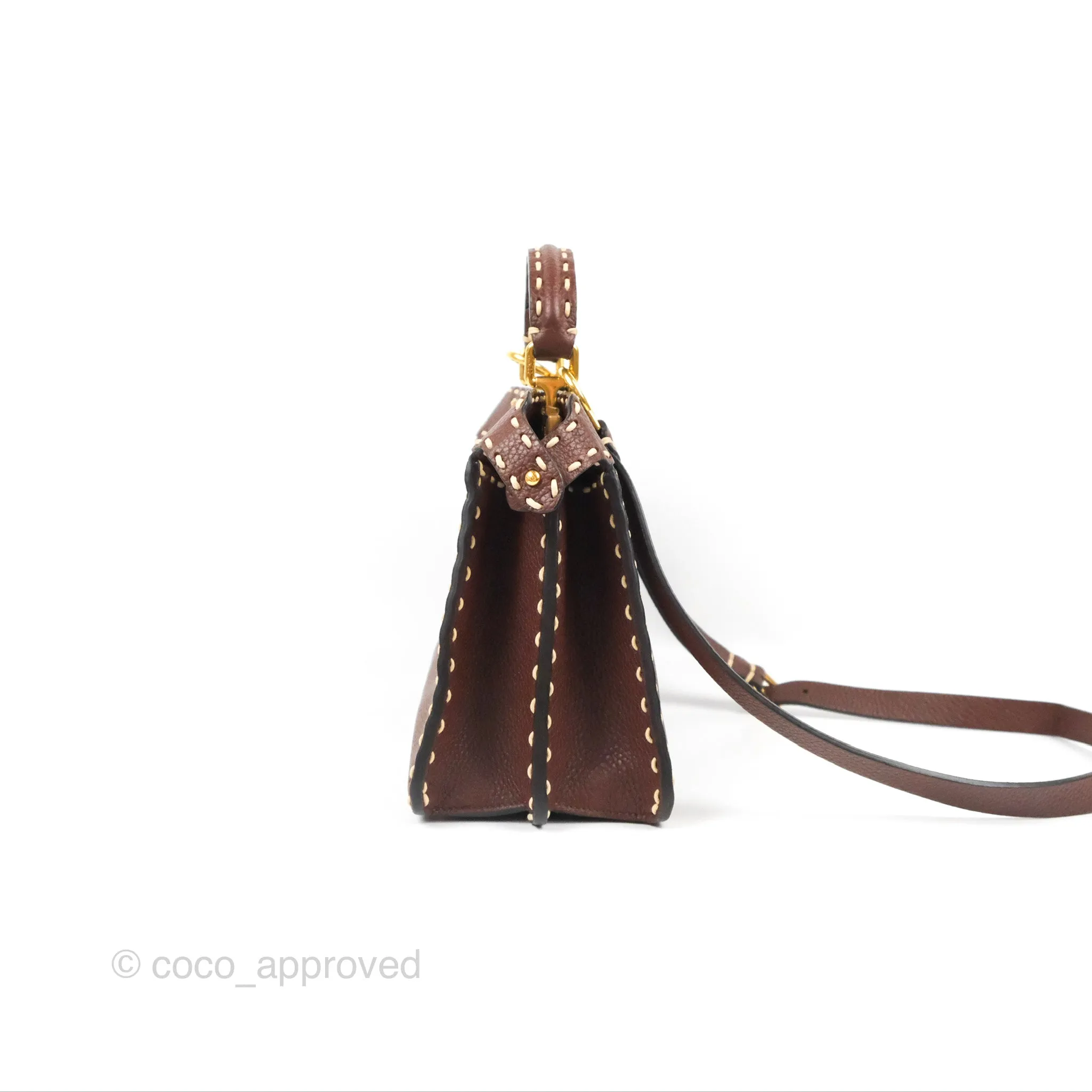Fendi Peekaboo Iseeu Contrast Stitch Brick Brown Grained Leather Gold Hardware