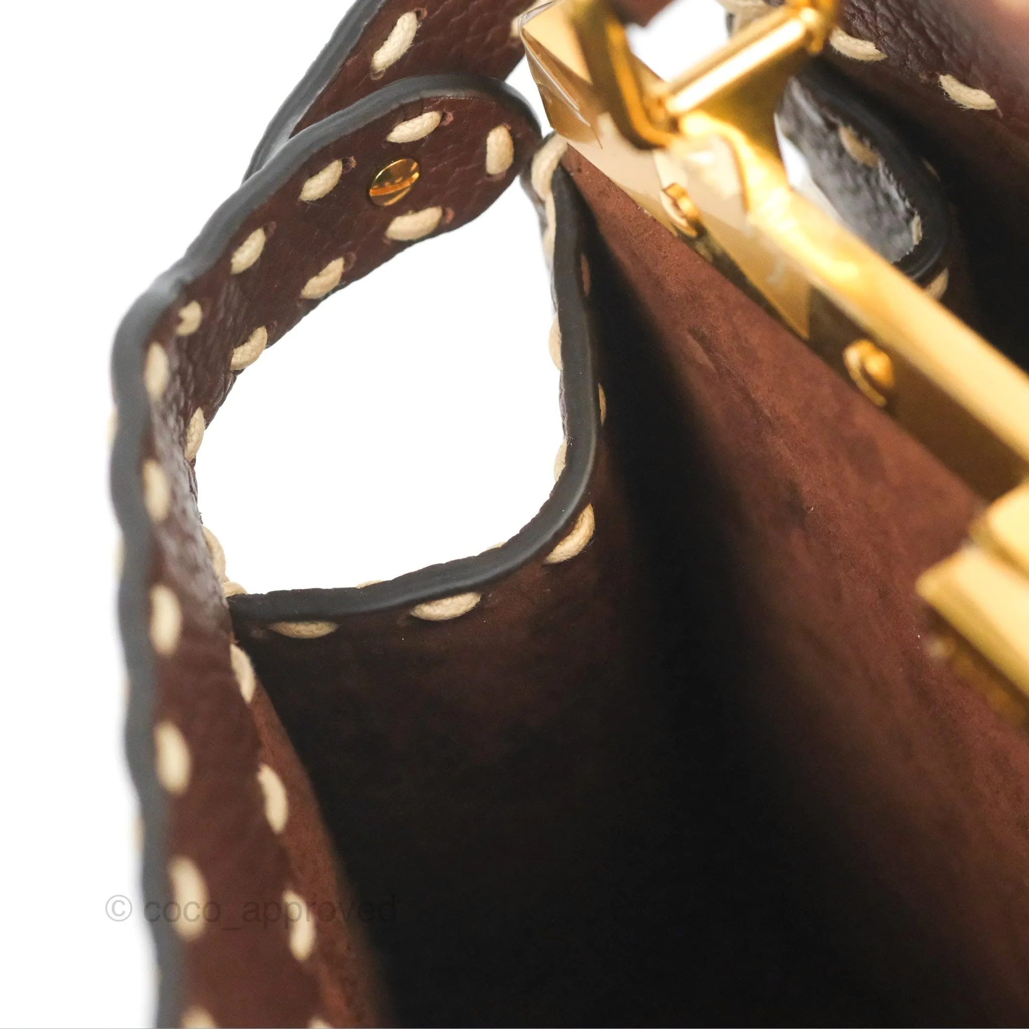 Fendi Peekaboo Iseeu Contrast Stitch Brick Brown Grained Leather Gold Hardware