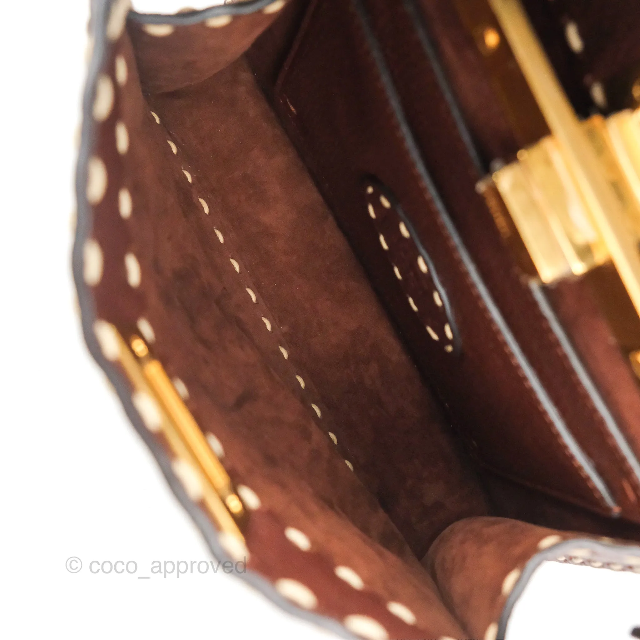 Fendi Peekaboo Iseeu Contrast Stitch Brick Brown Grained Leather Gold Hardware
