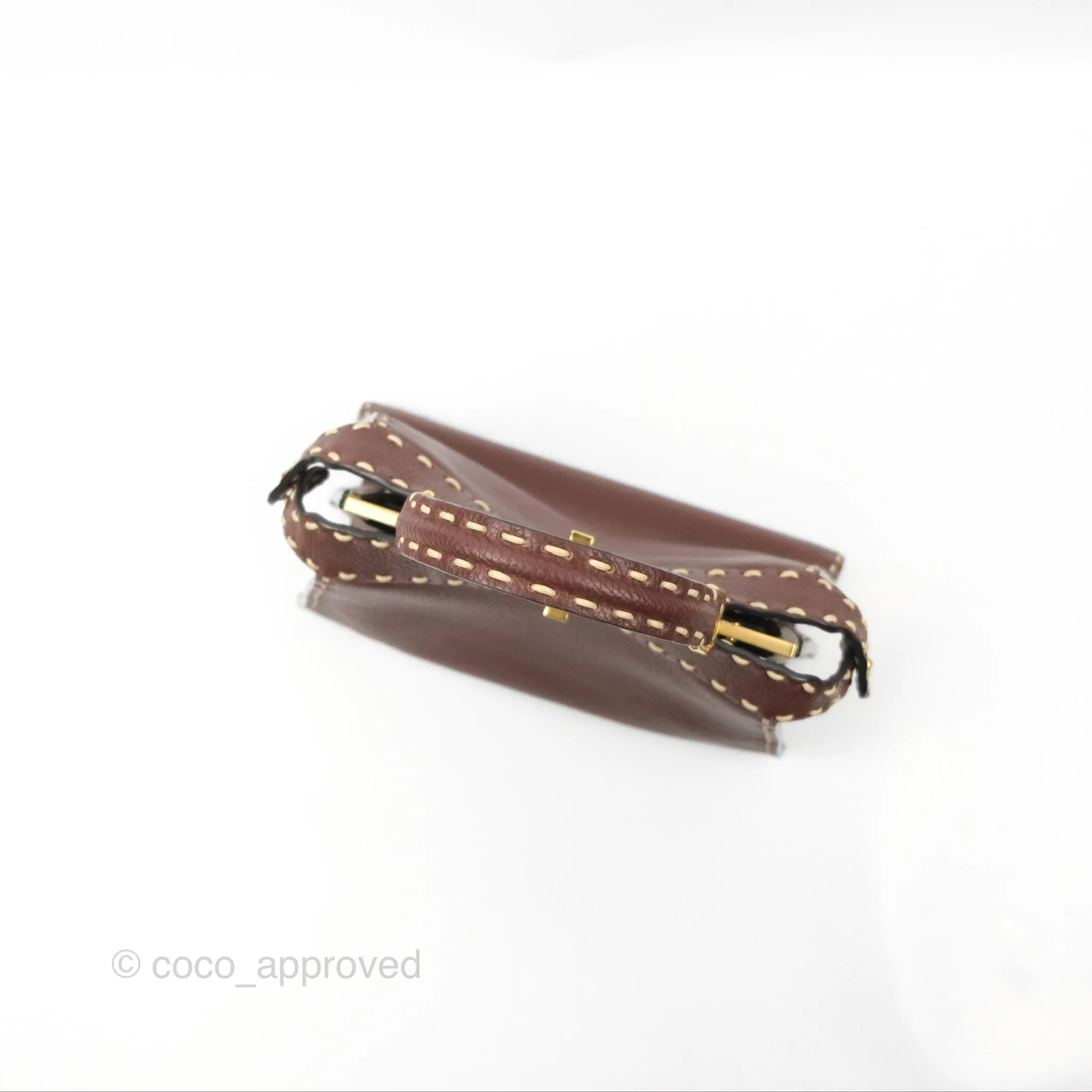 Fendi Peekaboo Iseeu Contrast Stitch Brick Brown Grained Leather Gold Hardware