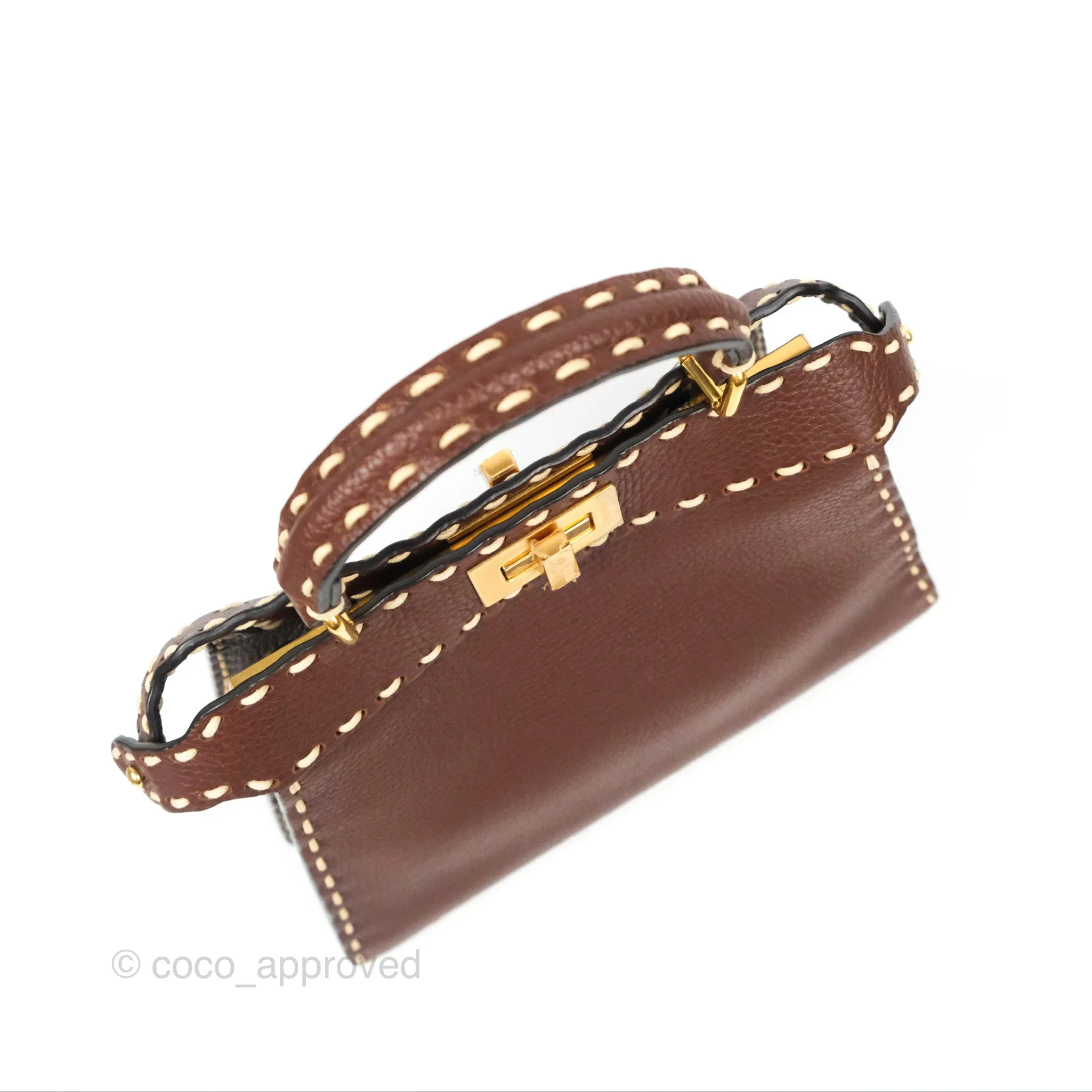 Fendi Peekaboo Iseeu Contrast Stitch Brick Brown Grained Leather Gold Hardware